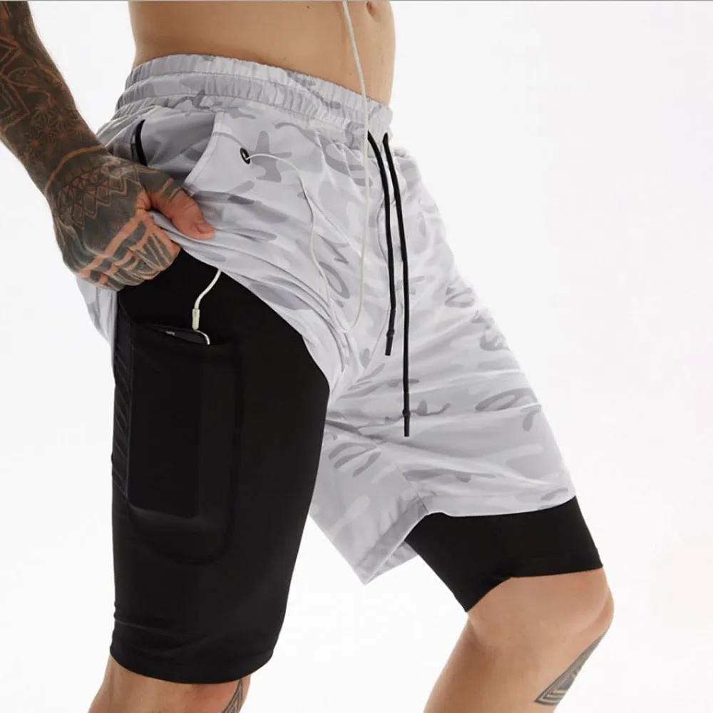 2023 Camo Running Shorts Men 2 In 1 Double-deck Quick Dry GYM Sport Shorts Fitness Jogging Workout Shorts