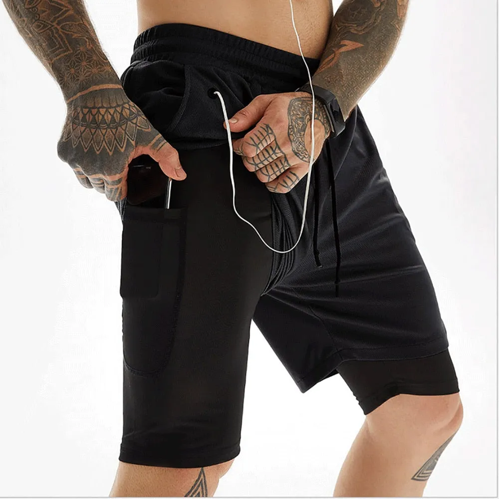 2023 Camo Running Shorts Men 2 In 1 Double-deck Quick Dry GYM Sport Shorts Fitness Jogging Workout Shorts