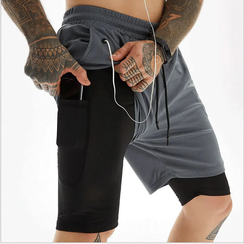 2023 Camo Running Shorts Men 2 In 1 Double-deck Quick Dry GYM Sport Shorts Fitness Jogging Workout Shorts