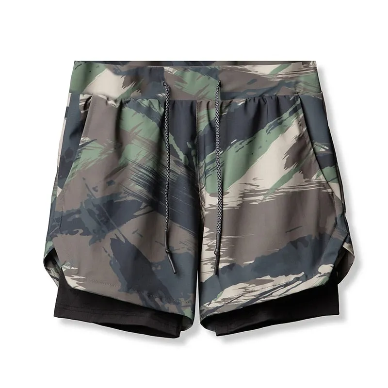 2023 Camo Running Shorts Men 2 In 1 Double-deck Quick Dry GYM Sport Shorts Fitness Jogging Workout Shorts
