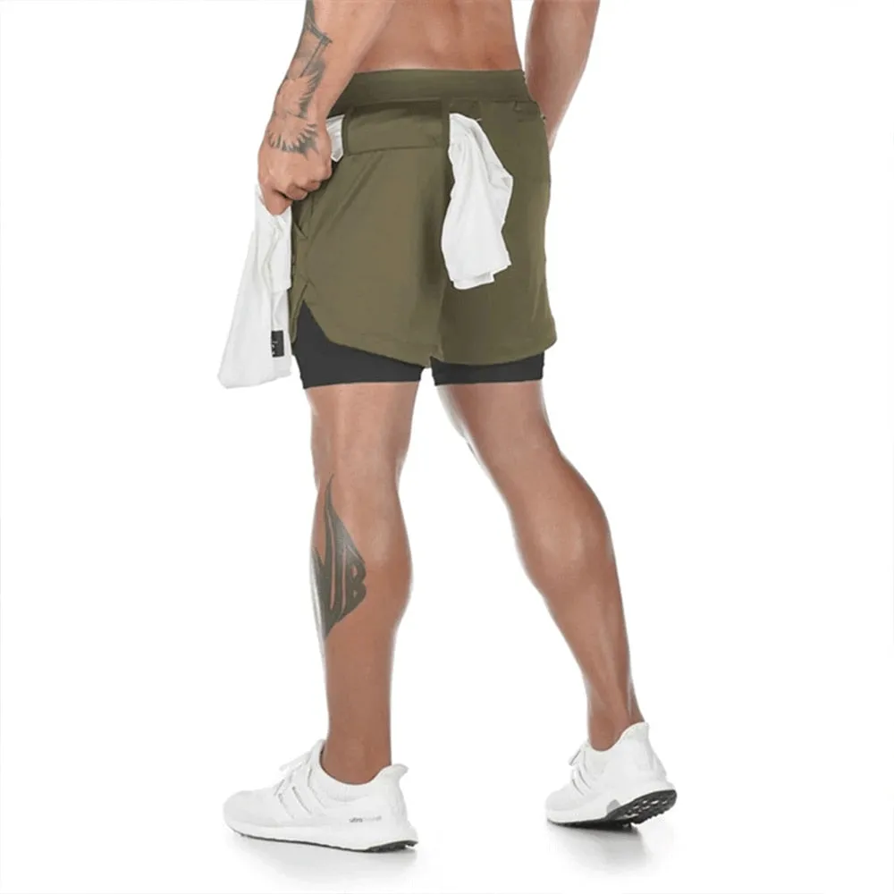 2023 Camo Running Shorts Men 2 In 1 Double-deck Quick Dry GYM Sport Shorts Fitness Jogging Workout Shorts