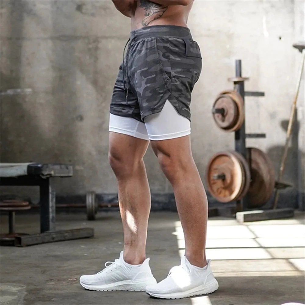2023 Camo Running Shorts Men 2 In 1 Double-deck Quick Dry GYM Sport Shorts Fitness Jogging Workout Shorts