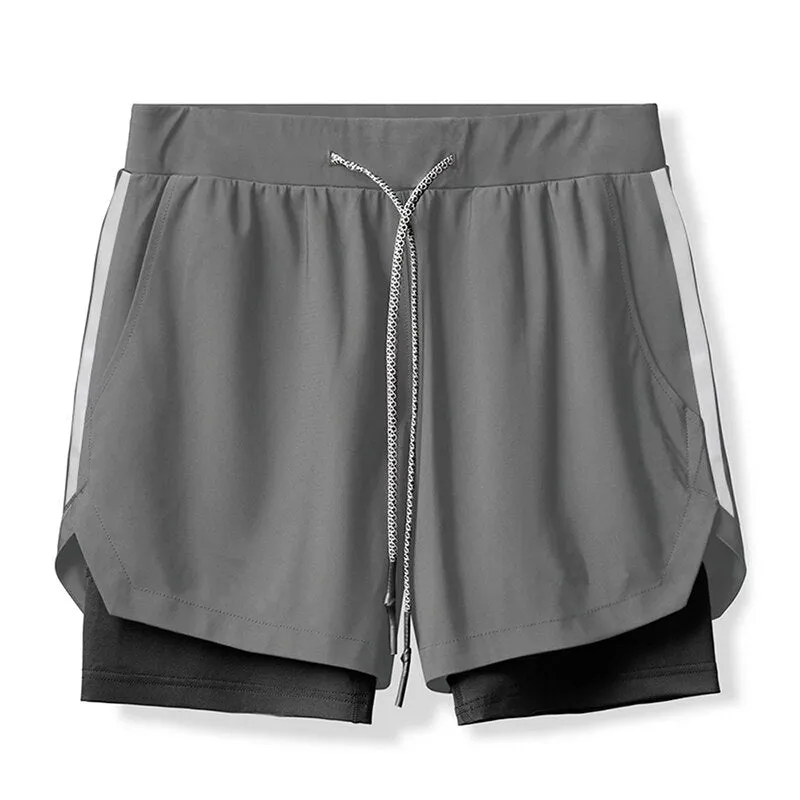 2023 Camo Running Shorts Men 2 In 1 Double-deck Quick Dry GYM Sport Shorts Fitness Jogging Workout Shorts