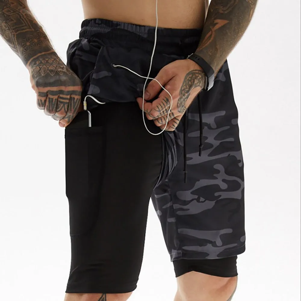 2023 Camo Running Shorts Men 2 In 1 Double-deck Quick Dry GYM Sport Shorts Fitness Jogging Workout Shorts