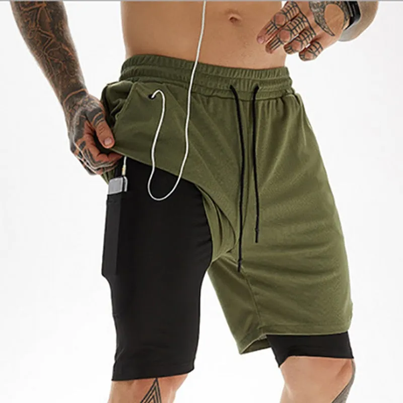 2023 Camo Running Shorts Men 2 In 1 Double-deck Quick Dry GYM Sport Shorts Fitness Jogging Workout Shorts