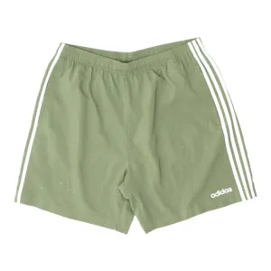 Adidas Mens Green 3 Stripe Polyester Sports Shorts | Sportswear VTG