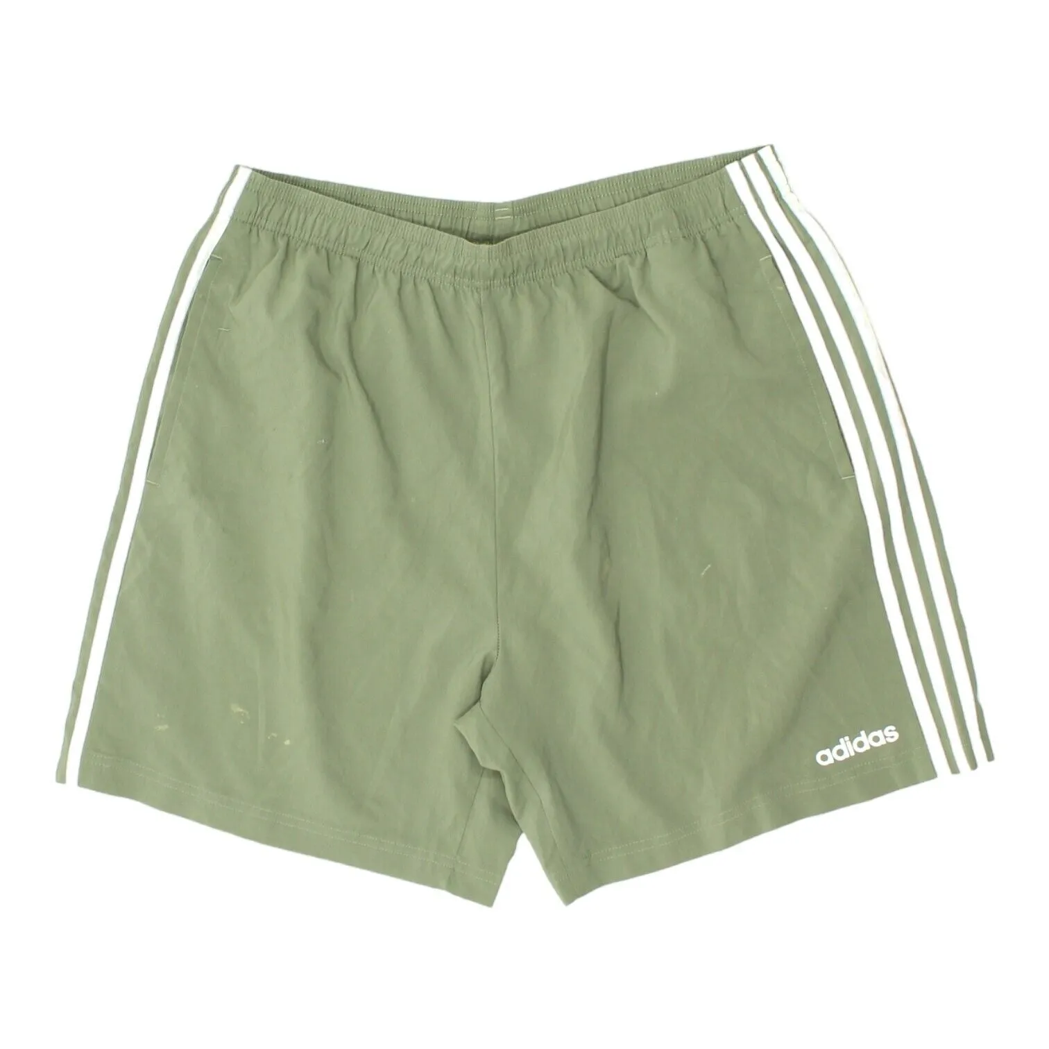 Adidas Mens Green 3 Stripe Polyester Sports Shorts | Sportswear VTG