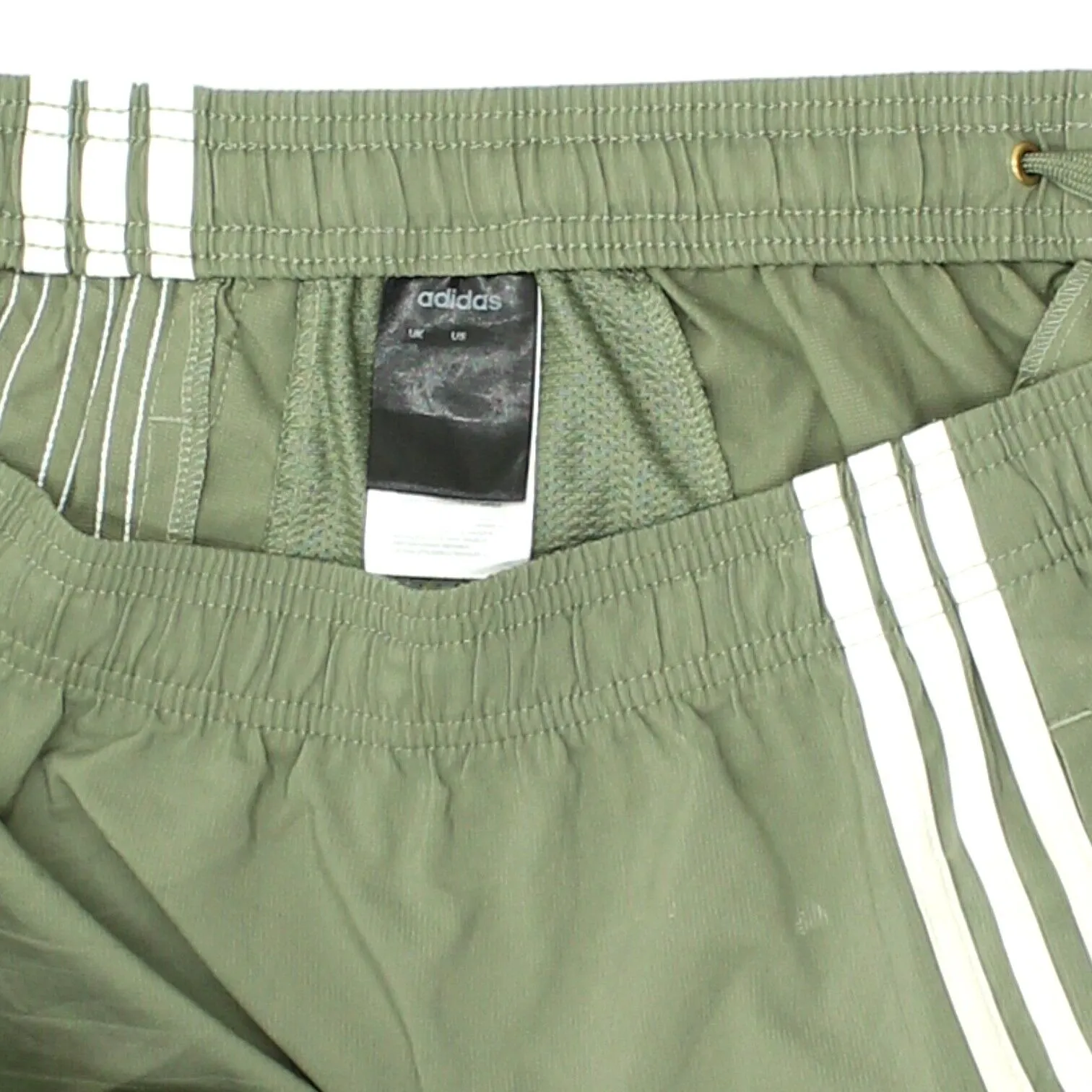 Adidas Mens Green 3 Stripe Polyester Sports Shorts | Sportswear VTG