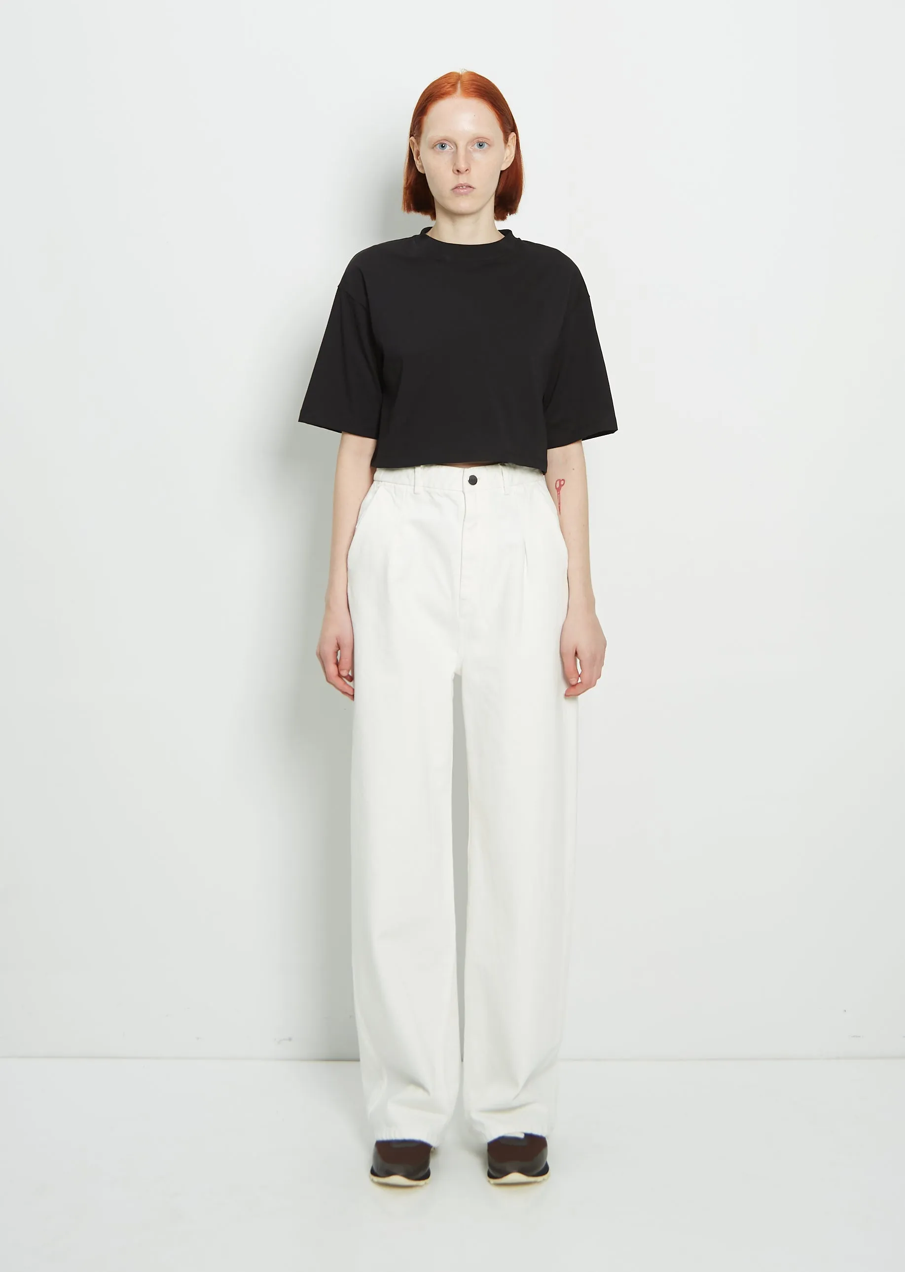 Attu Wide-Leg Cotton Denim Pants — Ivory