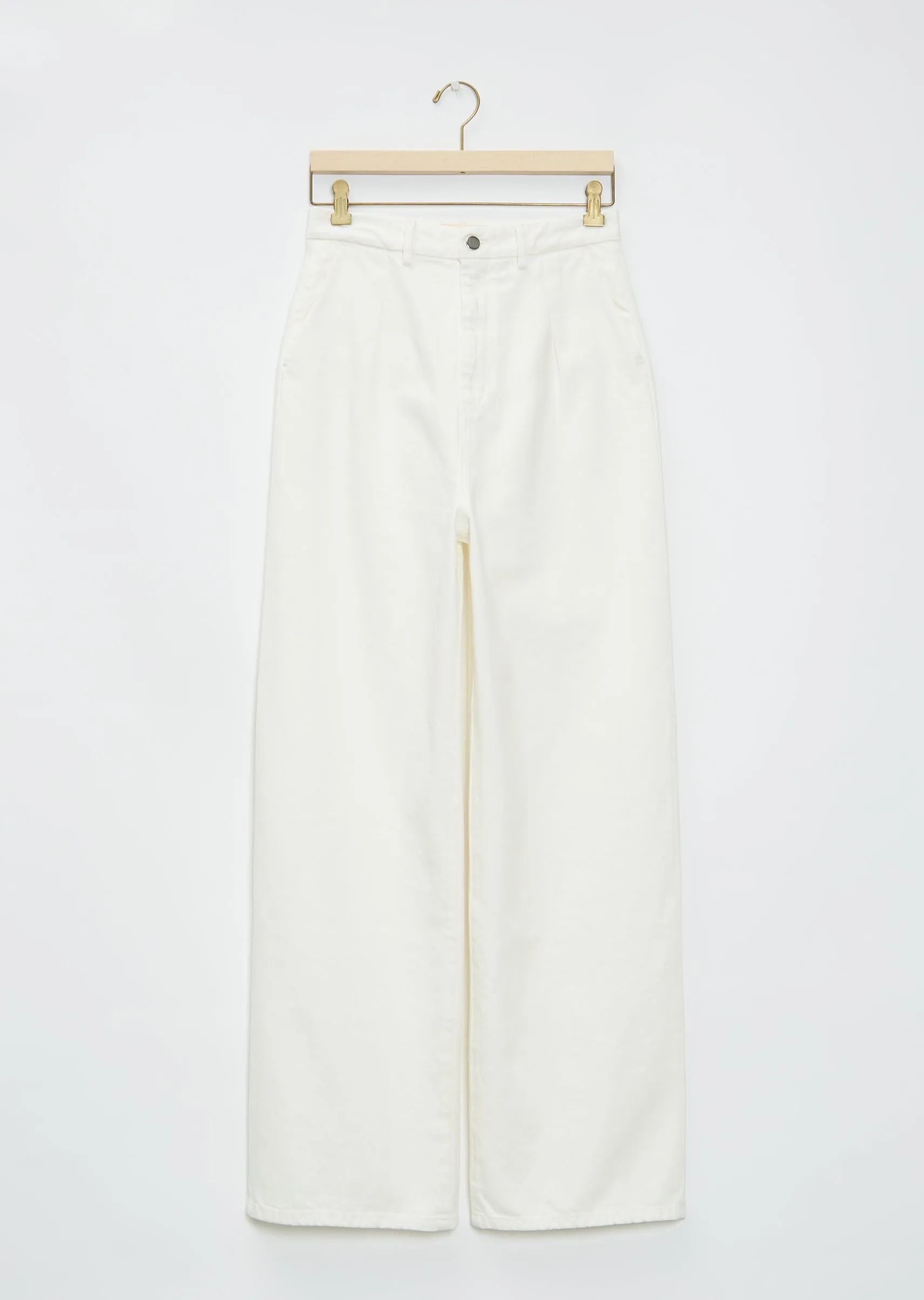 Attu Wide-Leg Cotton Denim Pants — Ivory