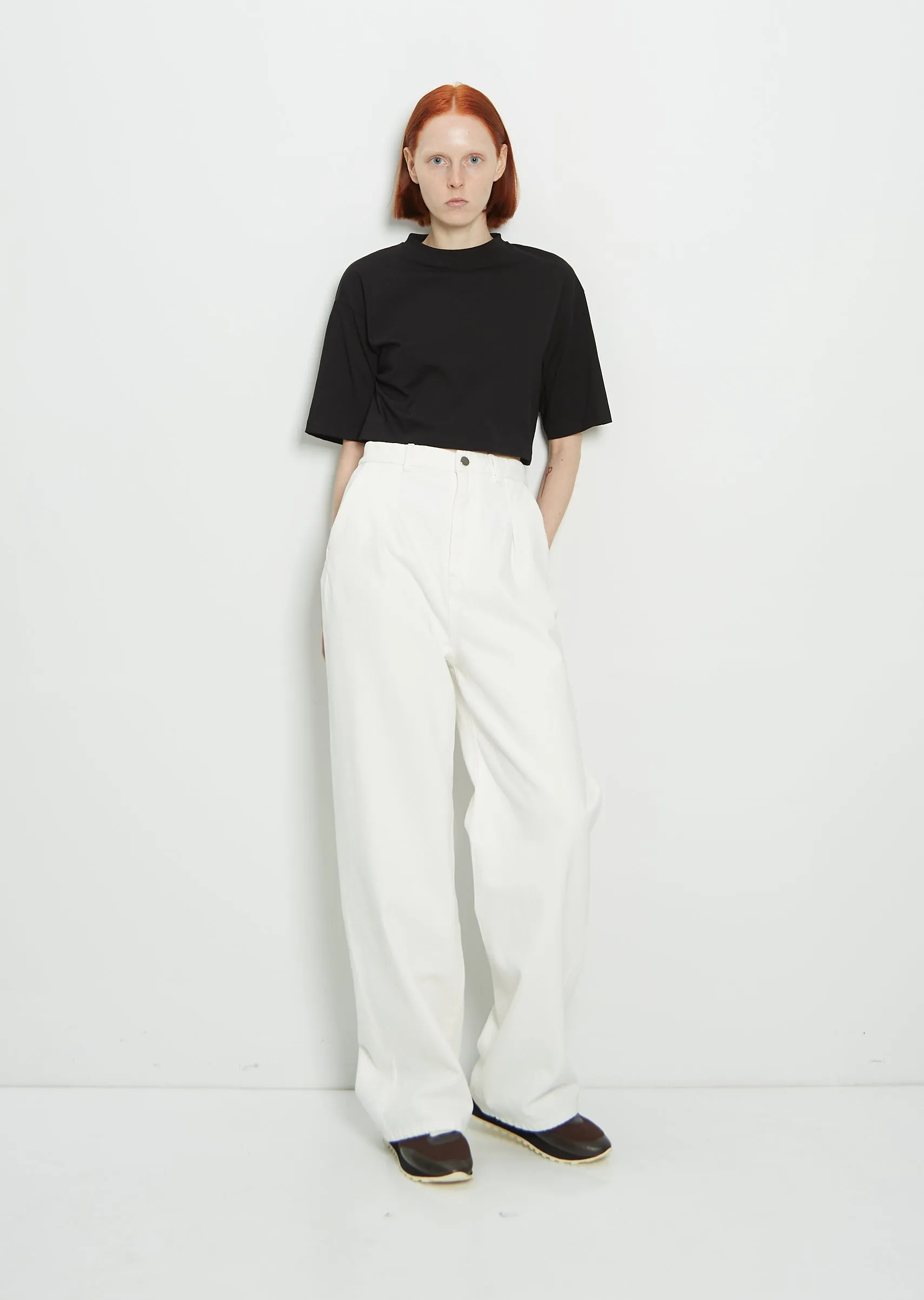Attu Wide-Leg Cotton Denim Pants — Ivory