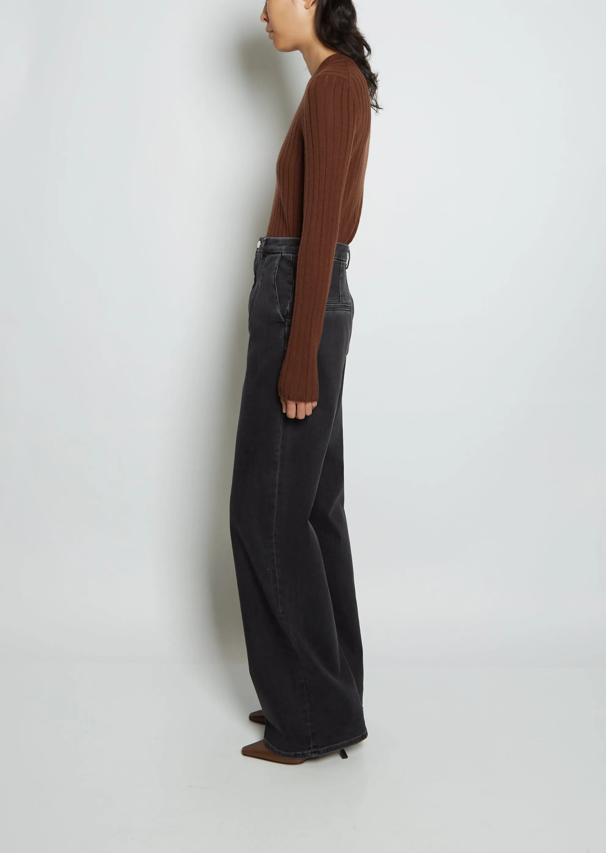 Attu Wide-Leg Cotton Denim Pants — Washed Grey