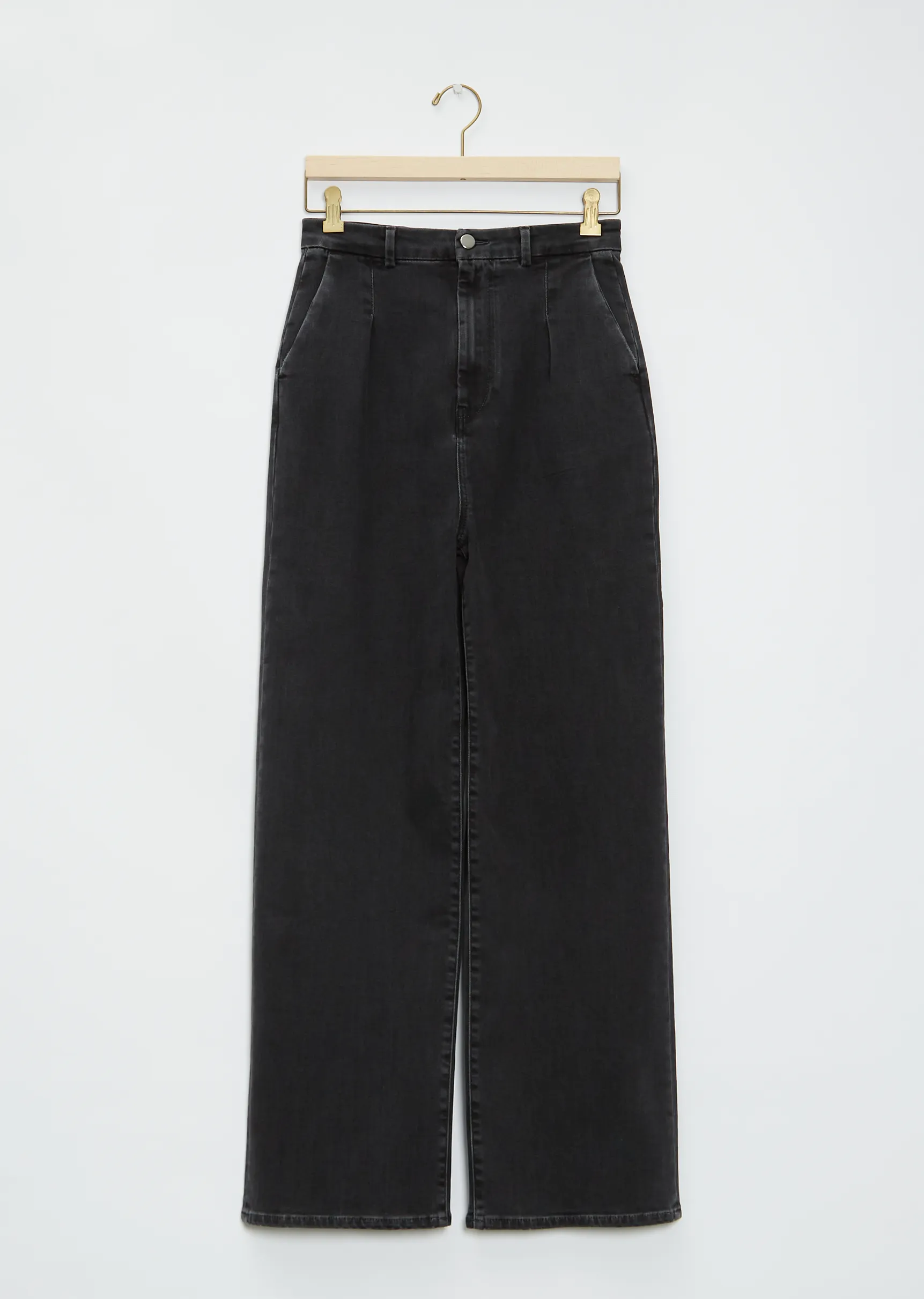 Attu Wide-Leg Cotton Denim Pants — Washed Grey