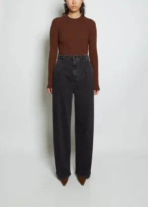 Attu Wide-Leg Cotton Denim Pants — Washed Grey