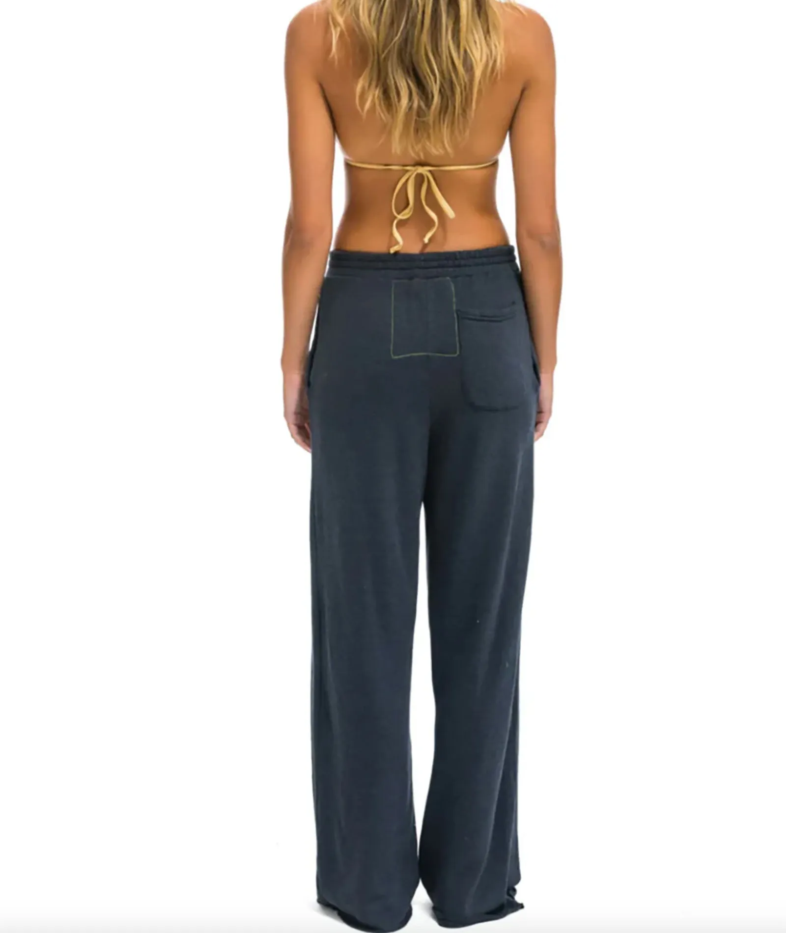 Aviator Nation Women Wide Leg Pocket Sweatpants Charcoal
