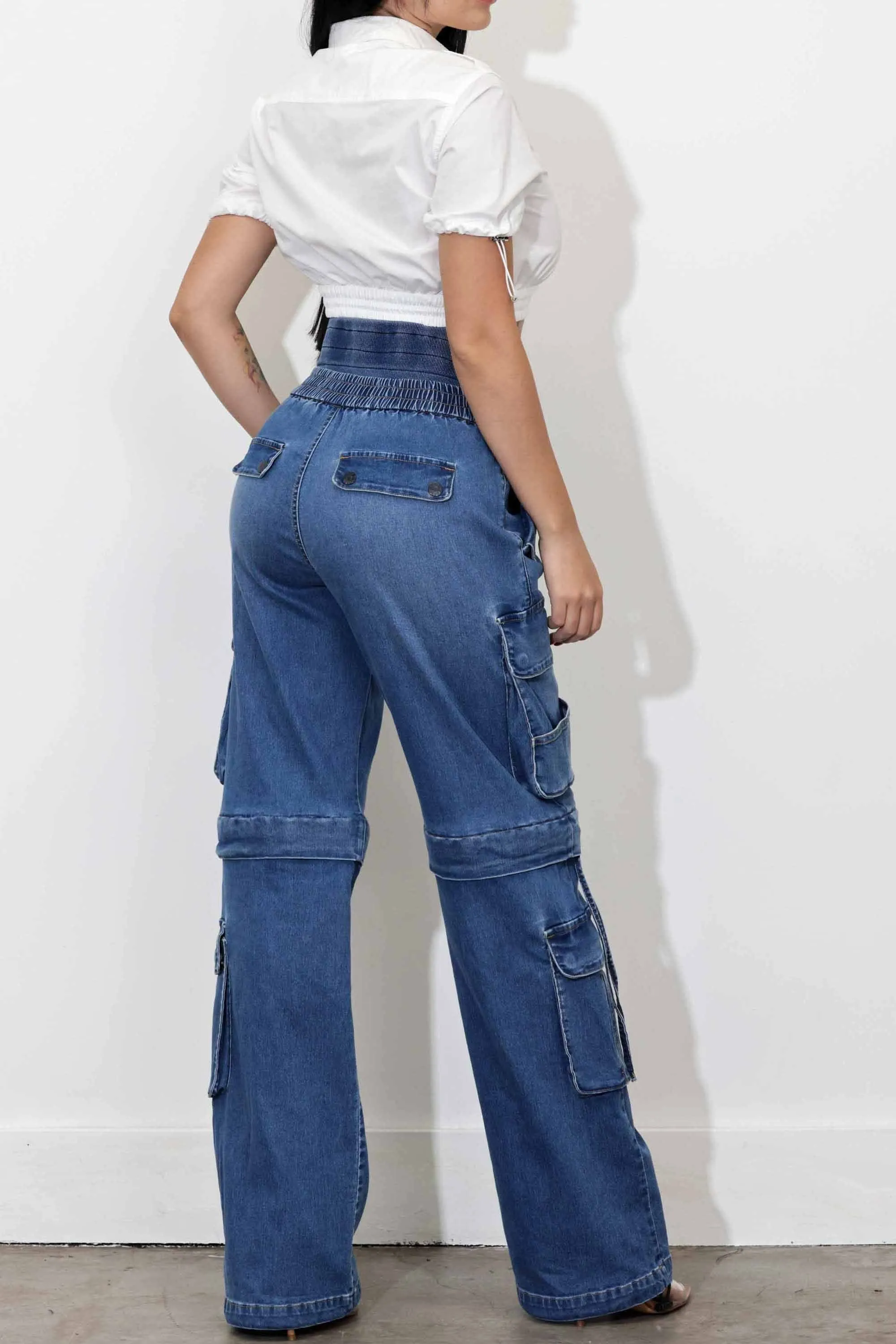Convertible Baggy Cargo Jeans With Double Waist Band