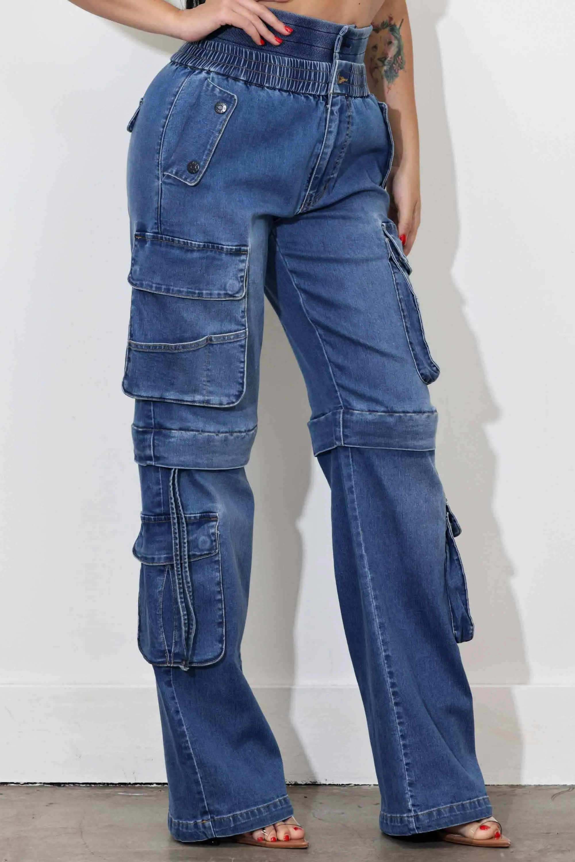 Convertible Baggy Cargo Jeans With Double Waist Band