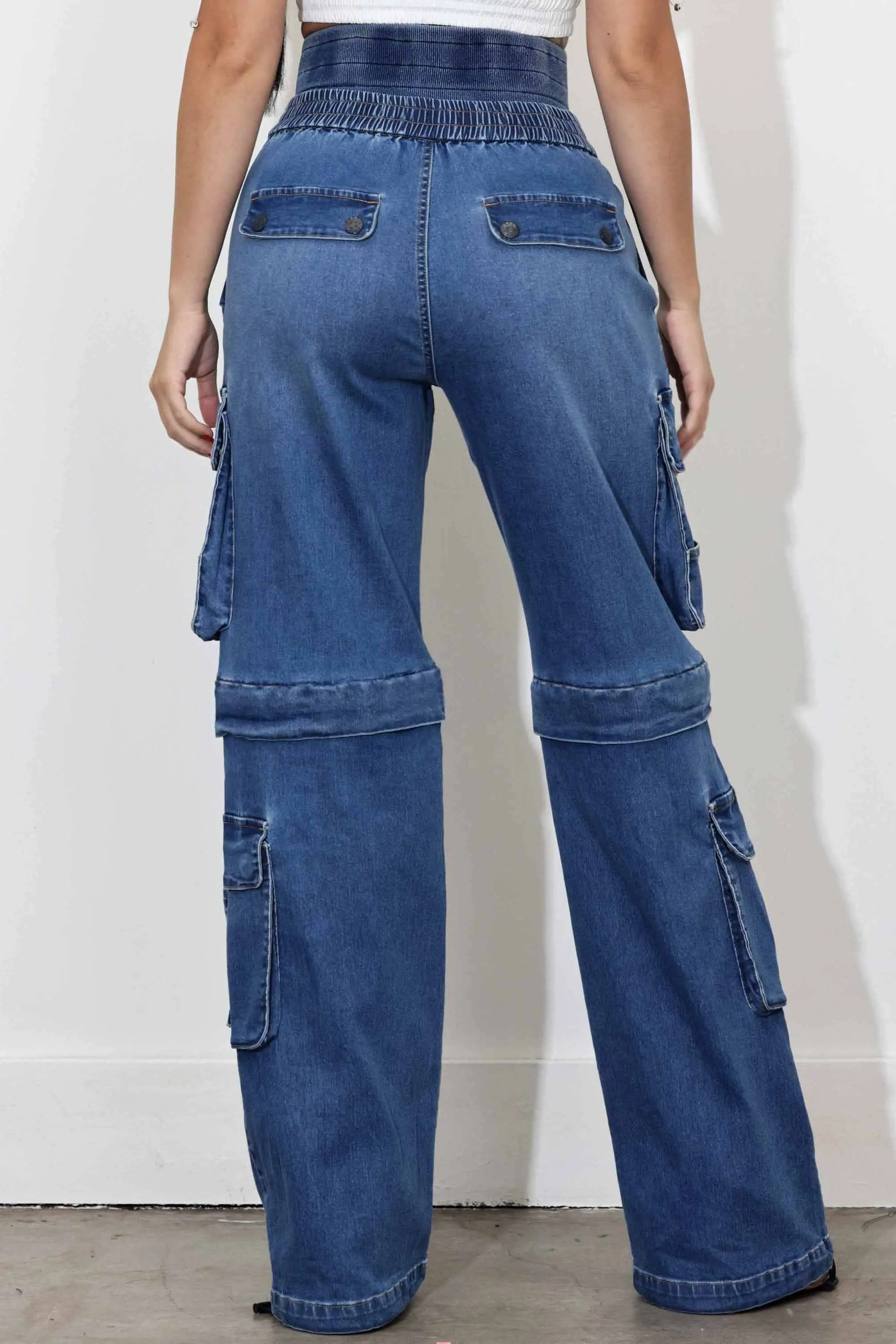 Convertible Baggy Cargo Jeans With Double Waist Band