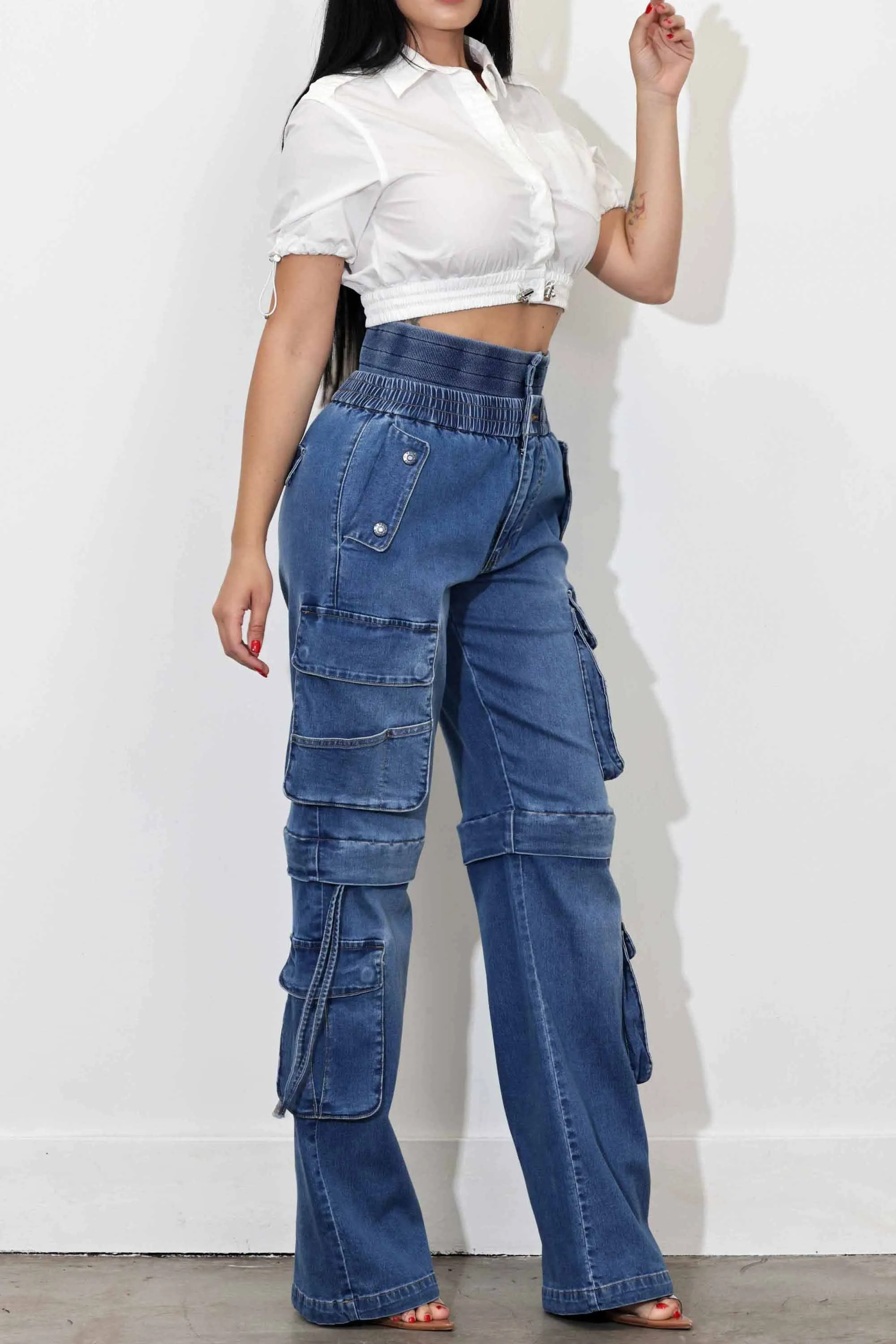 Convertible Baggy Cargo Jeans With Double Waist Band