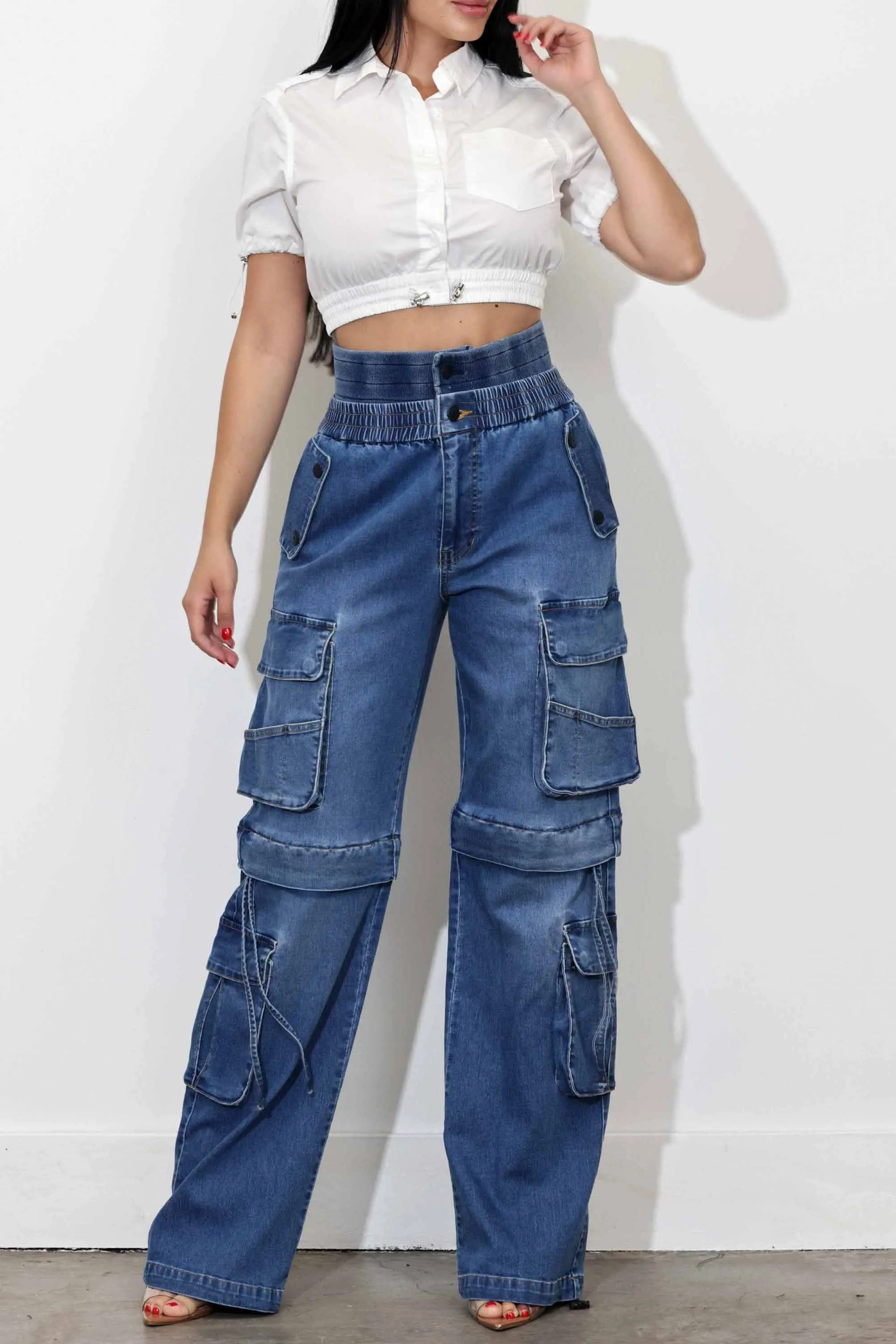 Convertible Baggy Cargo Jeans With Double Waist Band