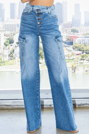Criss Cross Waist Cargo Wide Jeans