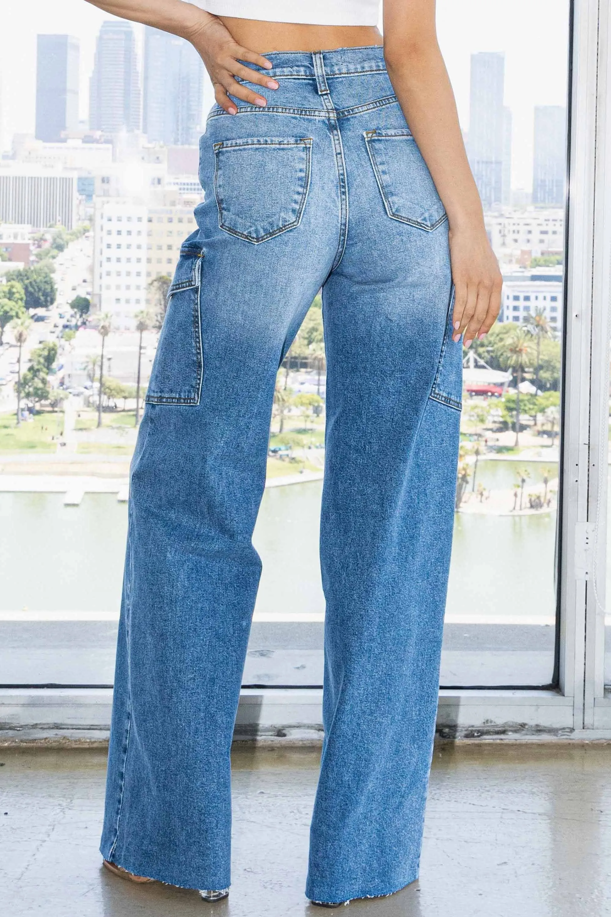 Criss Cross Waist Cargo Wide Jeans