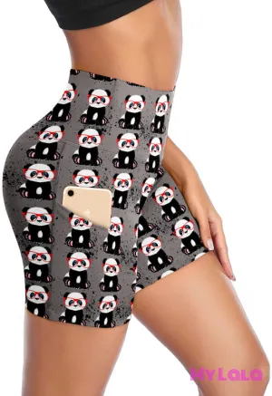 Curvy Pocketed Gym Shorts (Panda Panda)