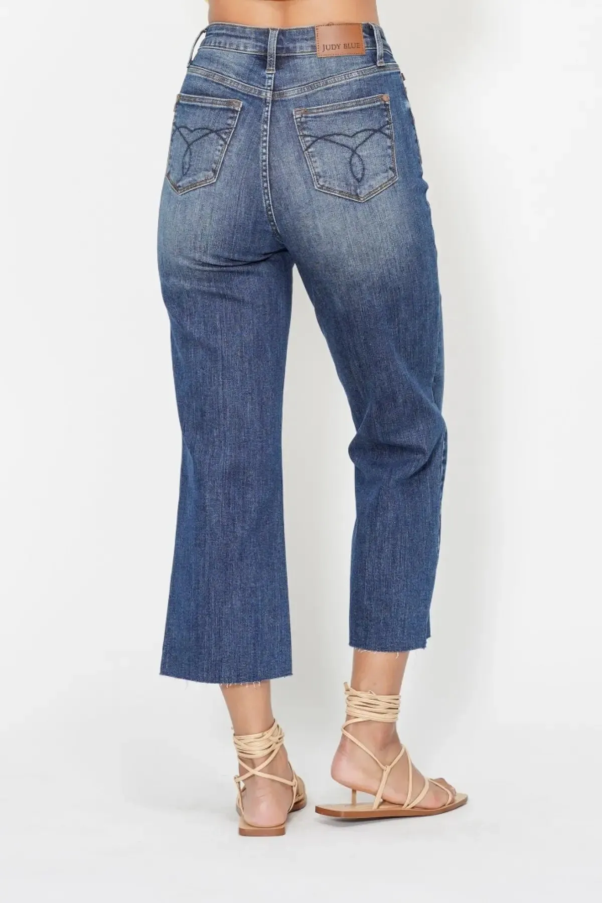 Judy Blue HW Back Pocket Embroidery Crop Wide Leg