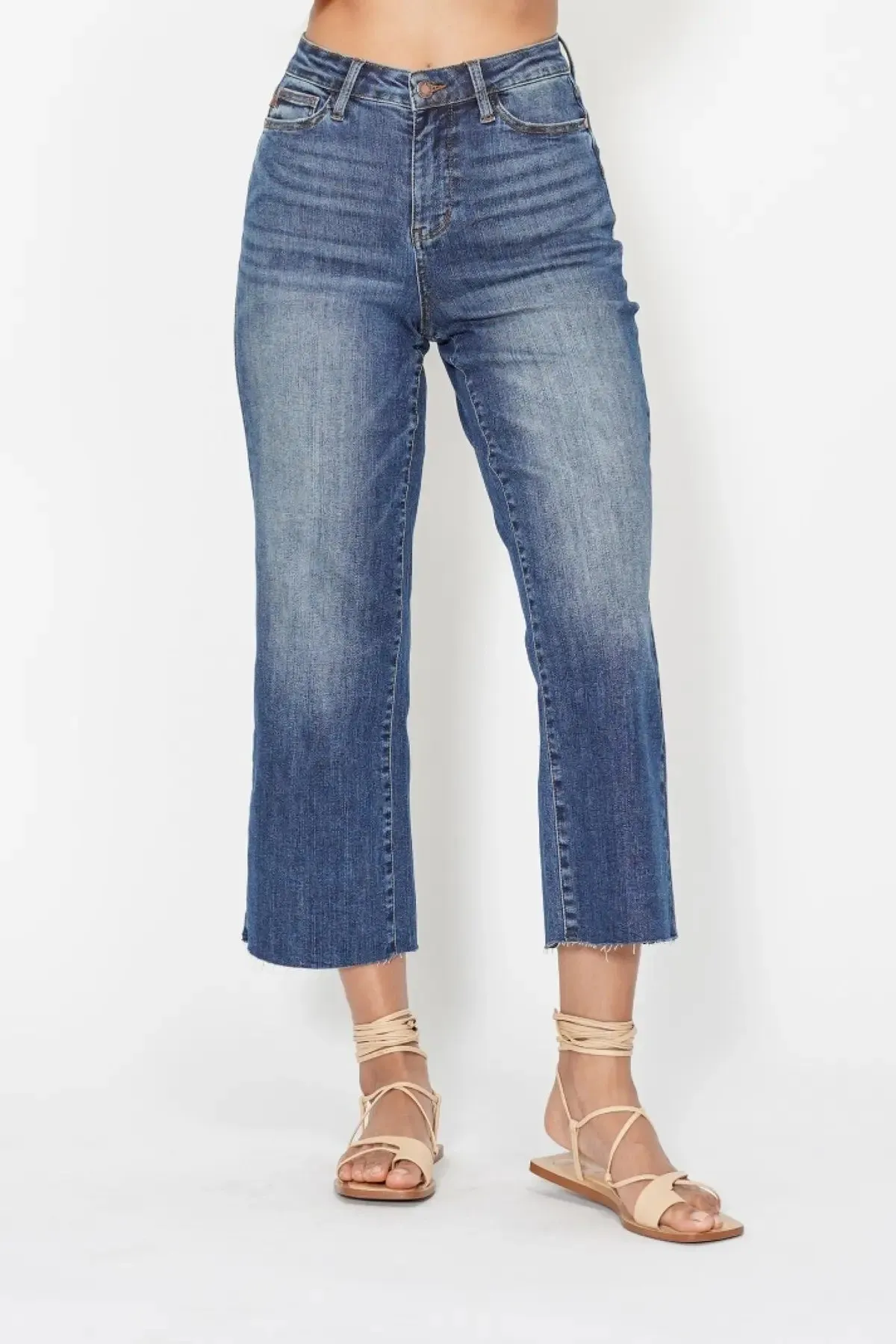 Judy Blue HW Back Pocket Embroidery Crop Wide Leg