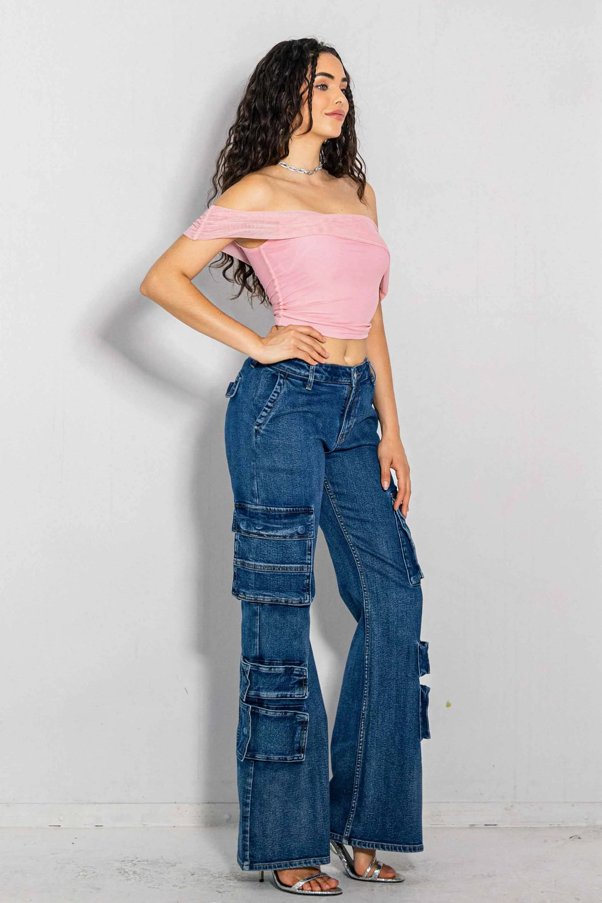 Mid-Rise Volume Flare Cargo Jeans