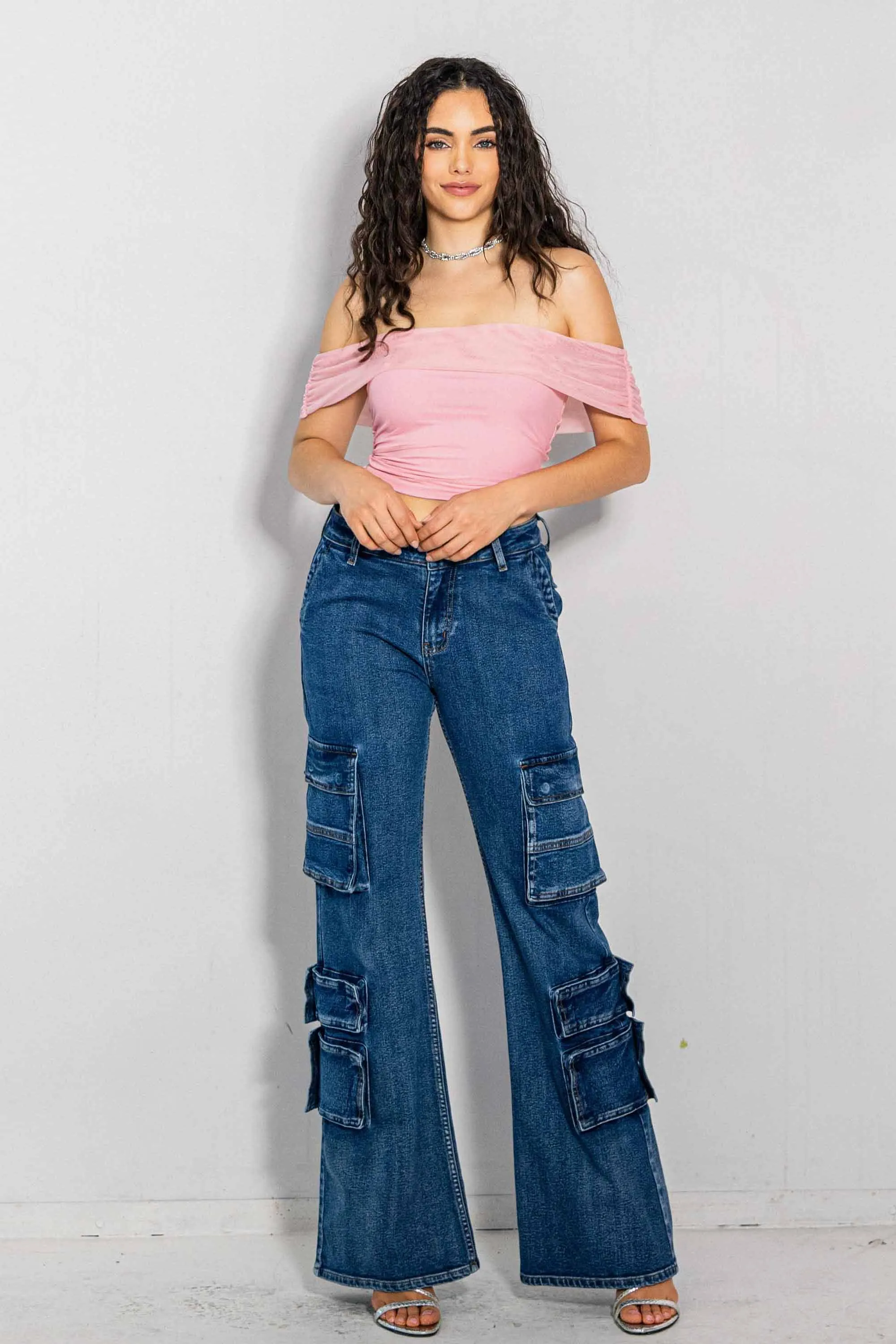 Mid-Rise Volume Flare Cargo Jeans