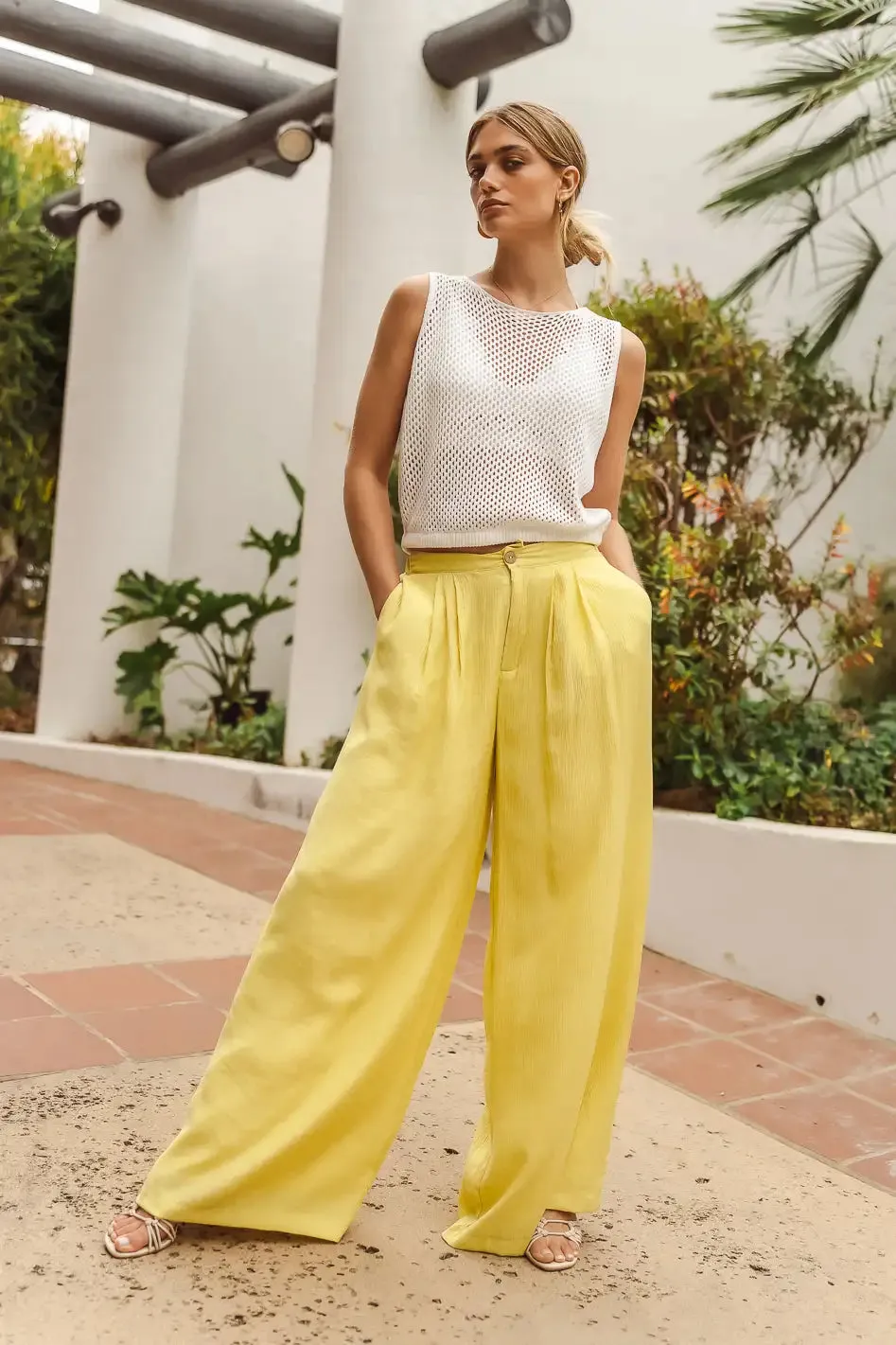 Nova Wide Leg Pants in Yellow - FINAL SALE