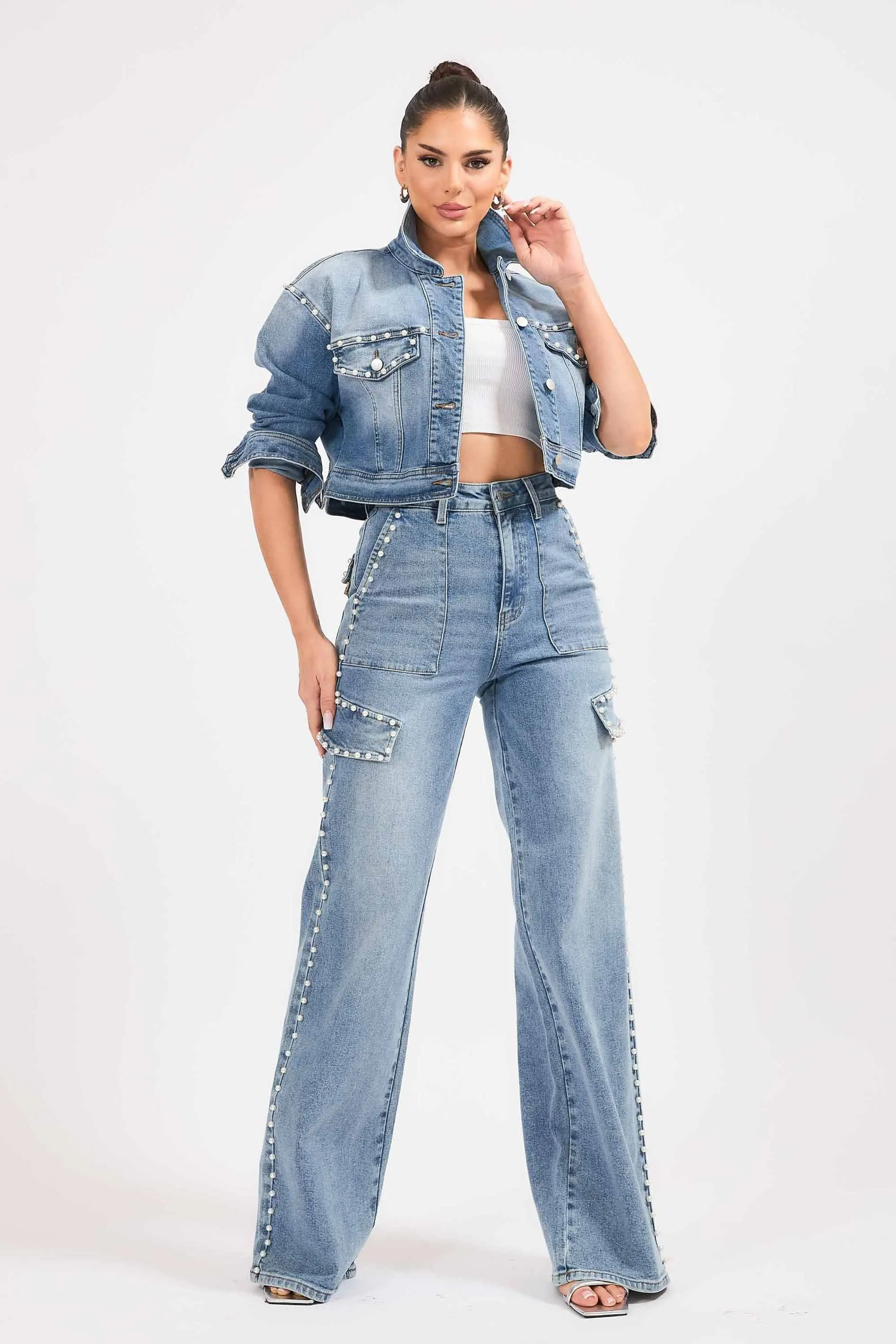 Pearl Cargo Wide Leg Jeans