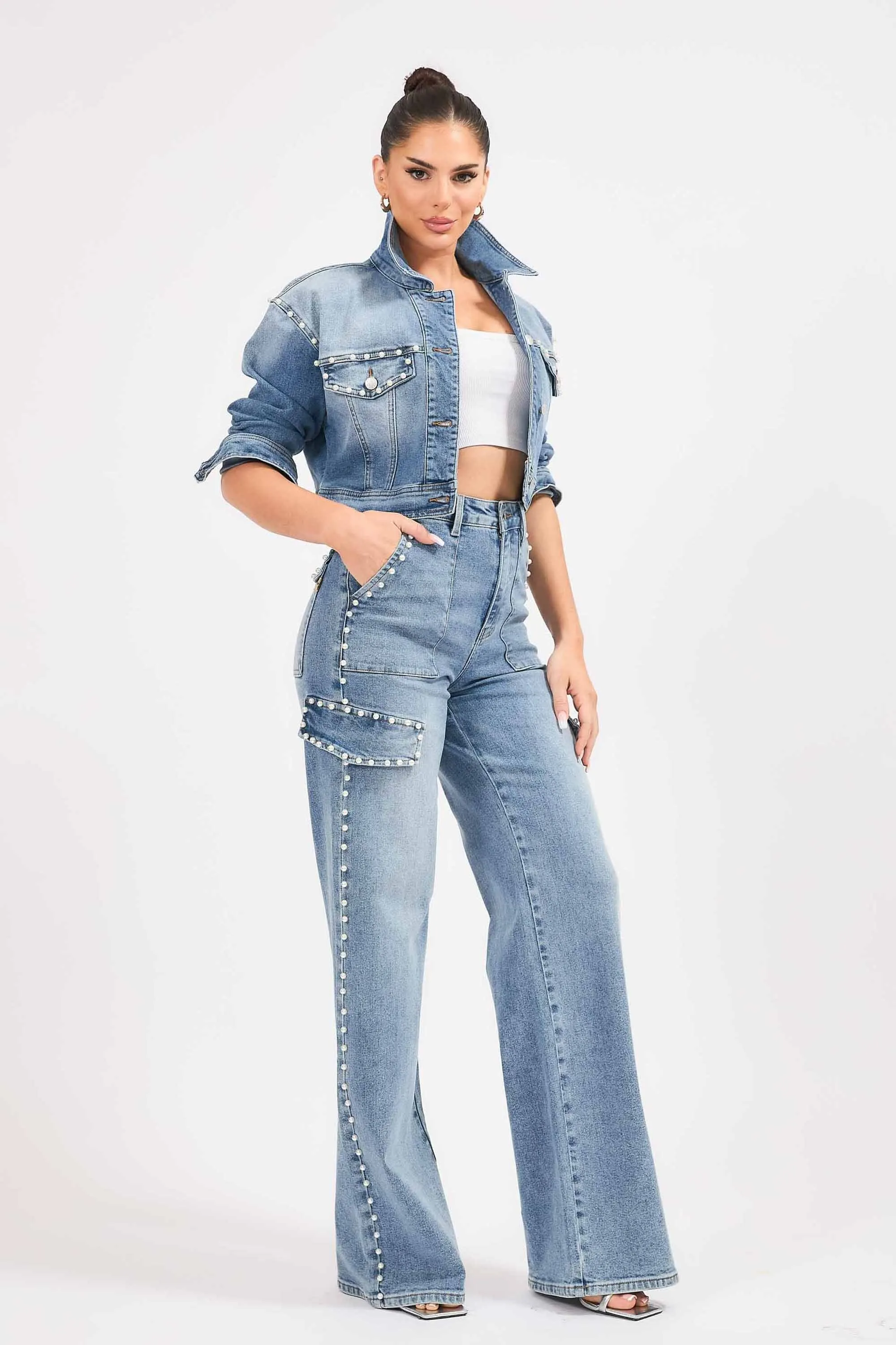 Pearl Cargo Wide Leg Jeans
