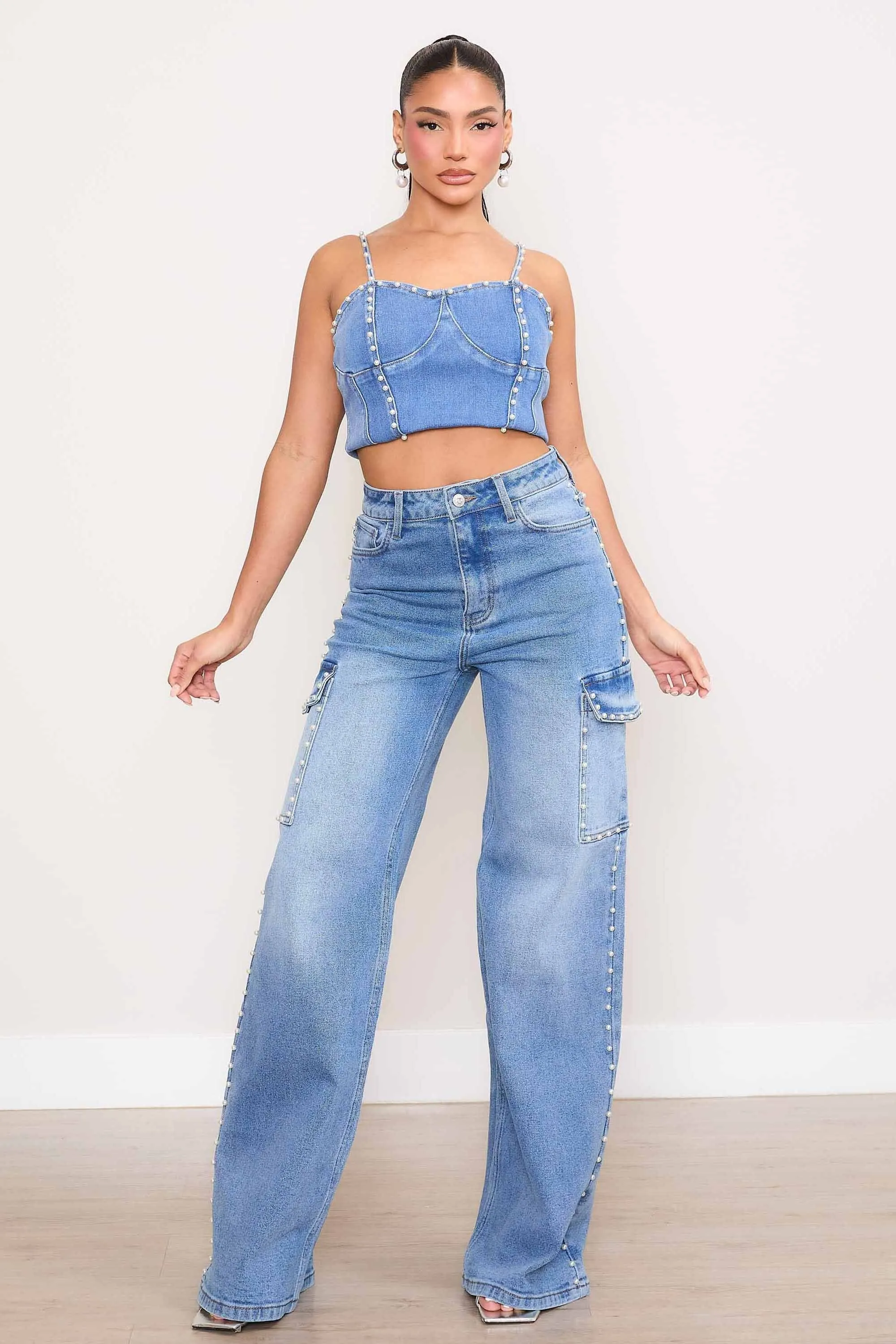 Pearl High-Rise Wide Leg Cargo Jeans