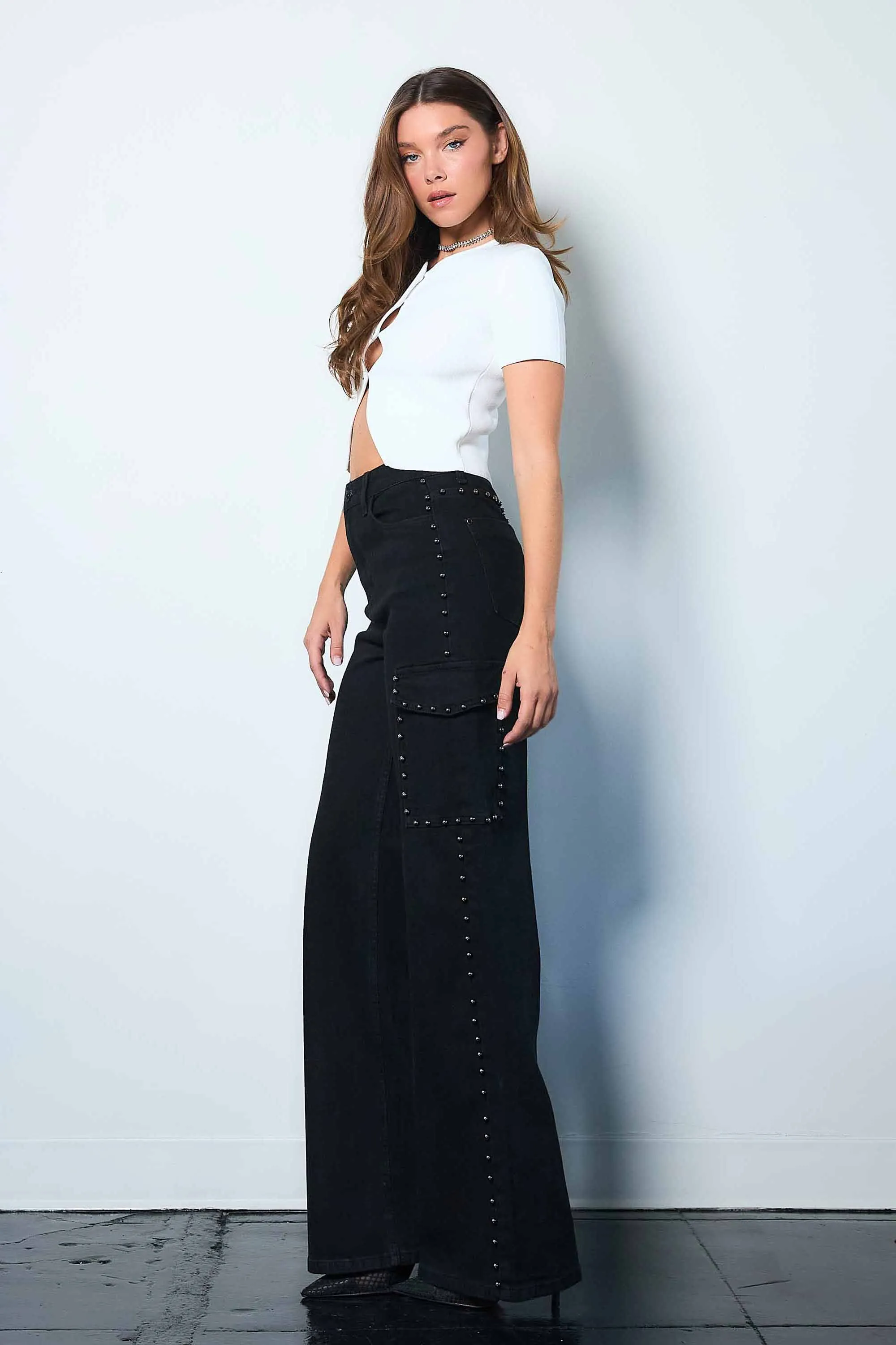 Pearl High-Rise Wide Leg Cargo Jeans