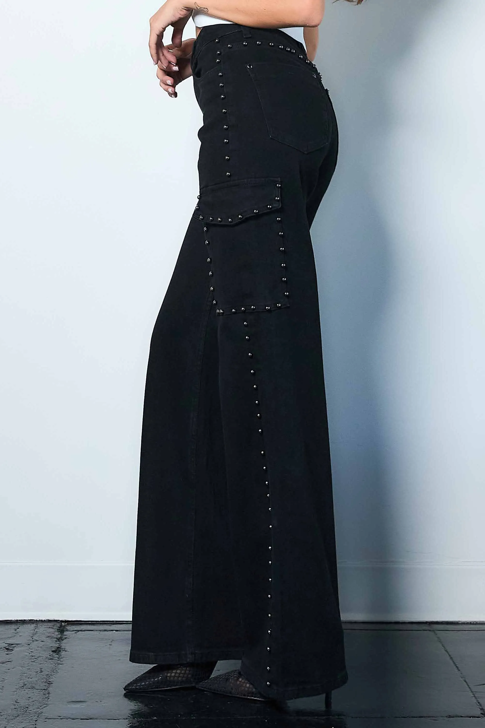 Pearl High-Rise Wide Leg Cargo Jeans