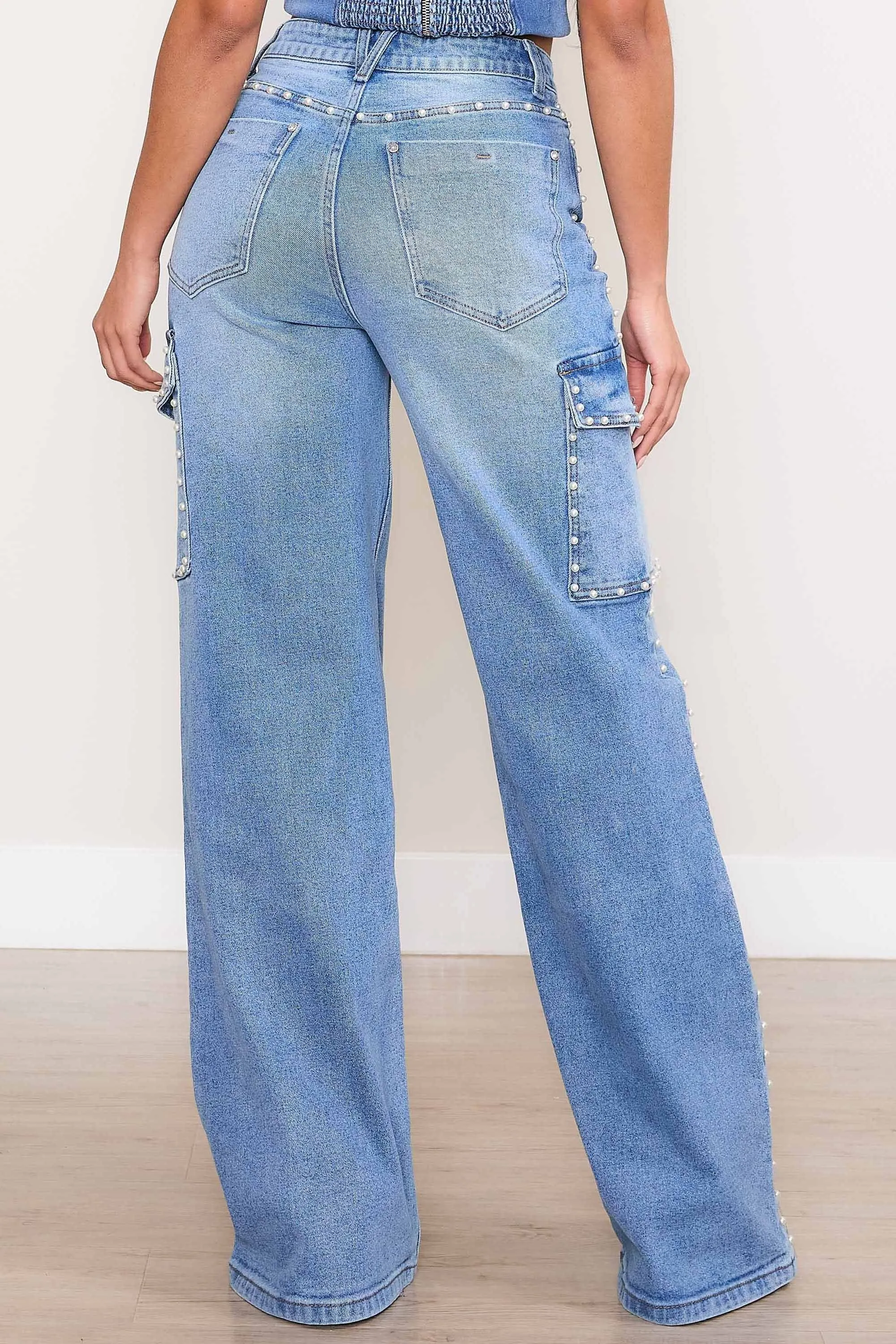 Pearl High-Rise Wide Leg Cargo Jeans