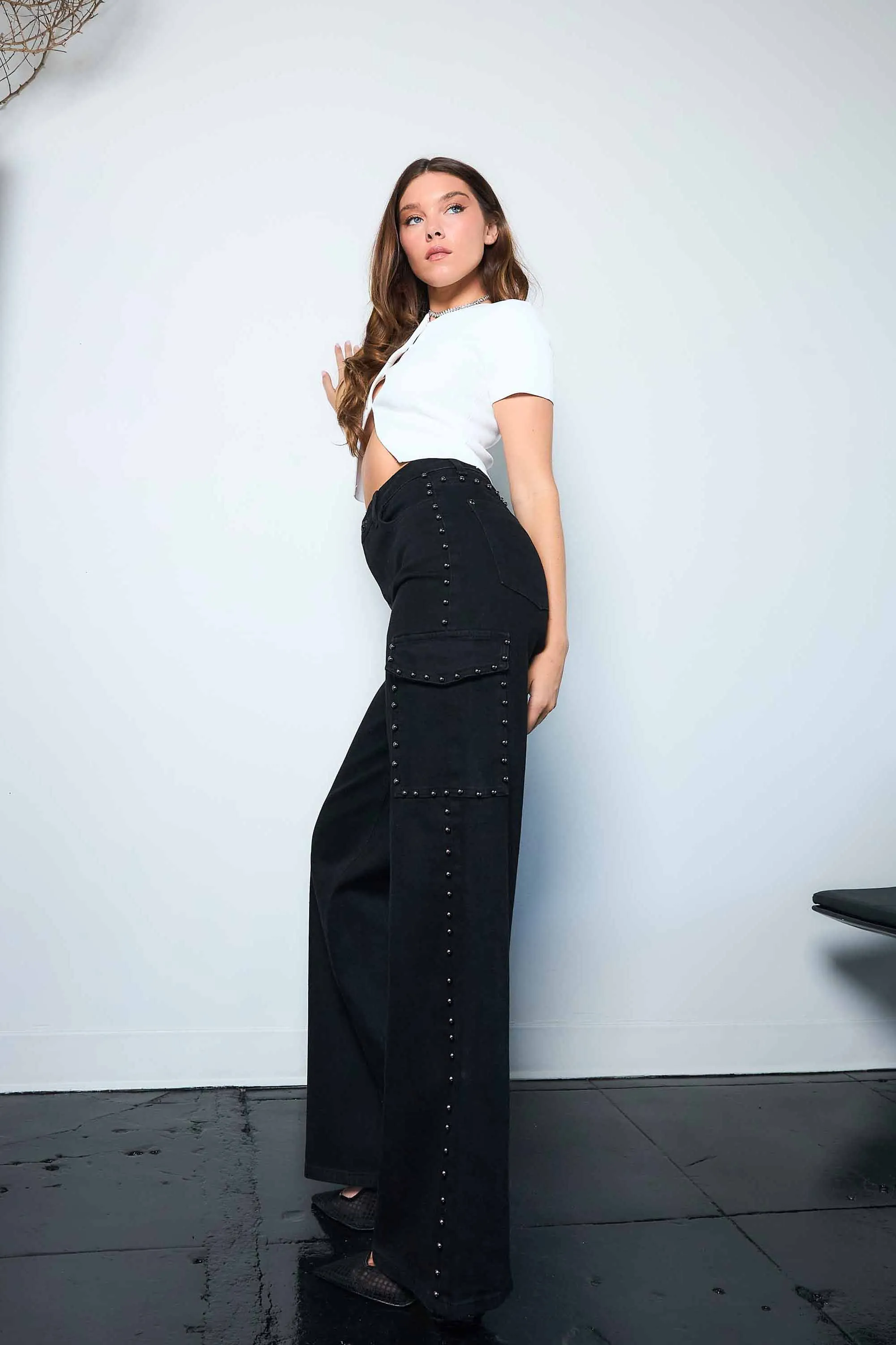 Pearl High-Rise Wide Leg Cargo Jeans