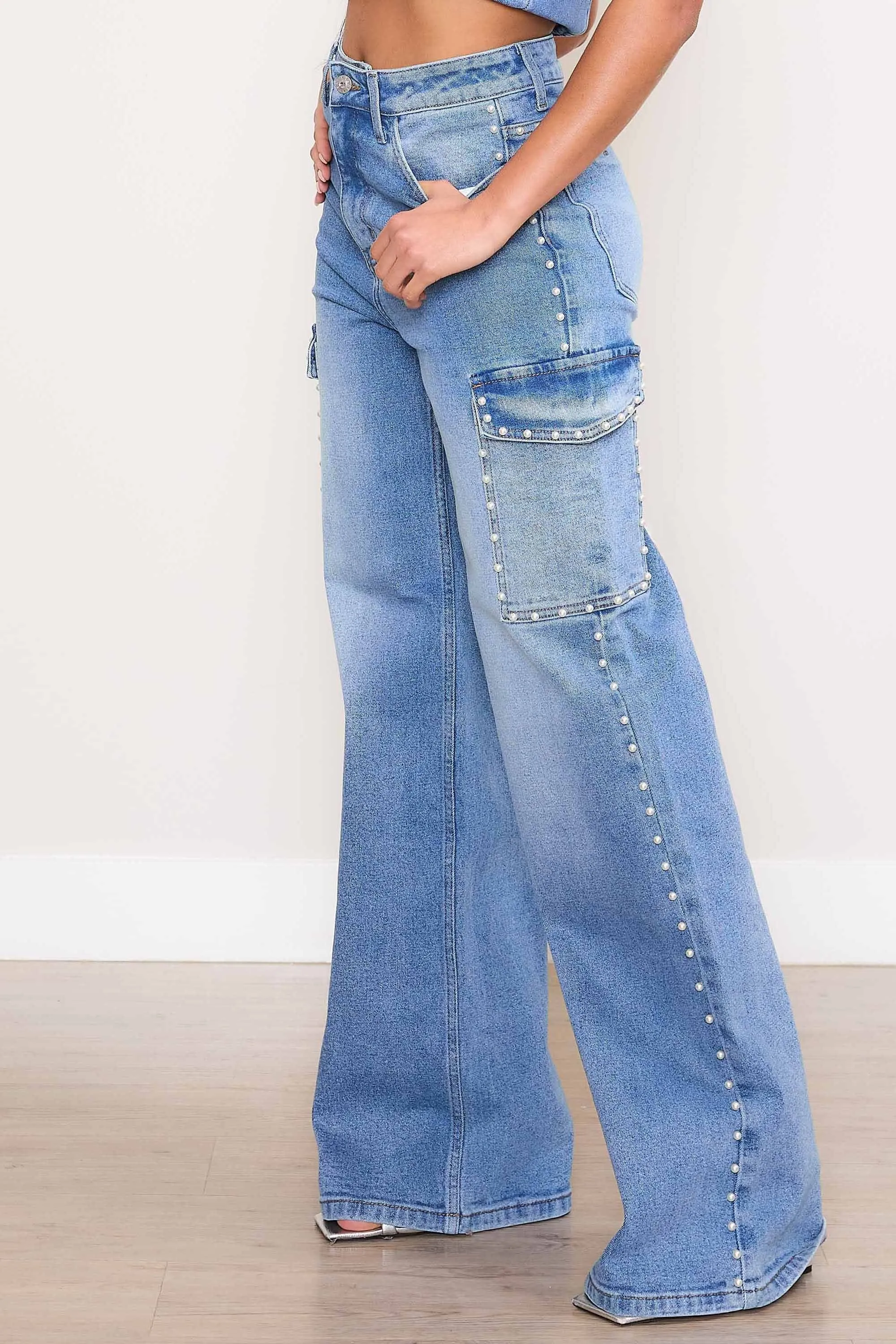 Pearl High-Rise Wide Leg Cargo Jeans