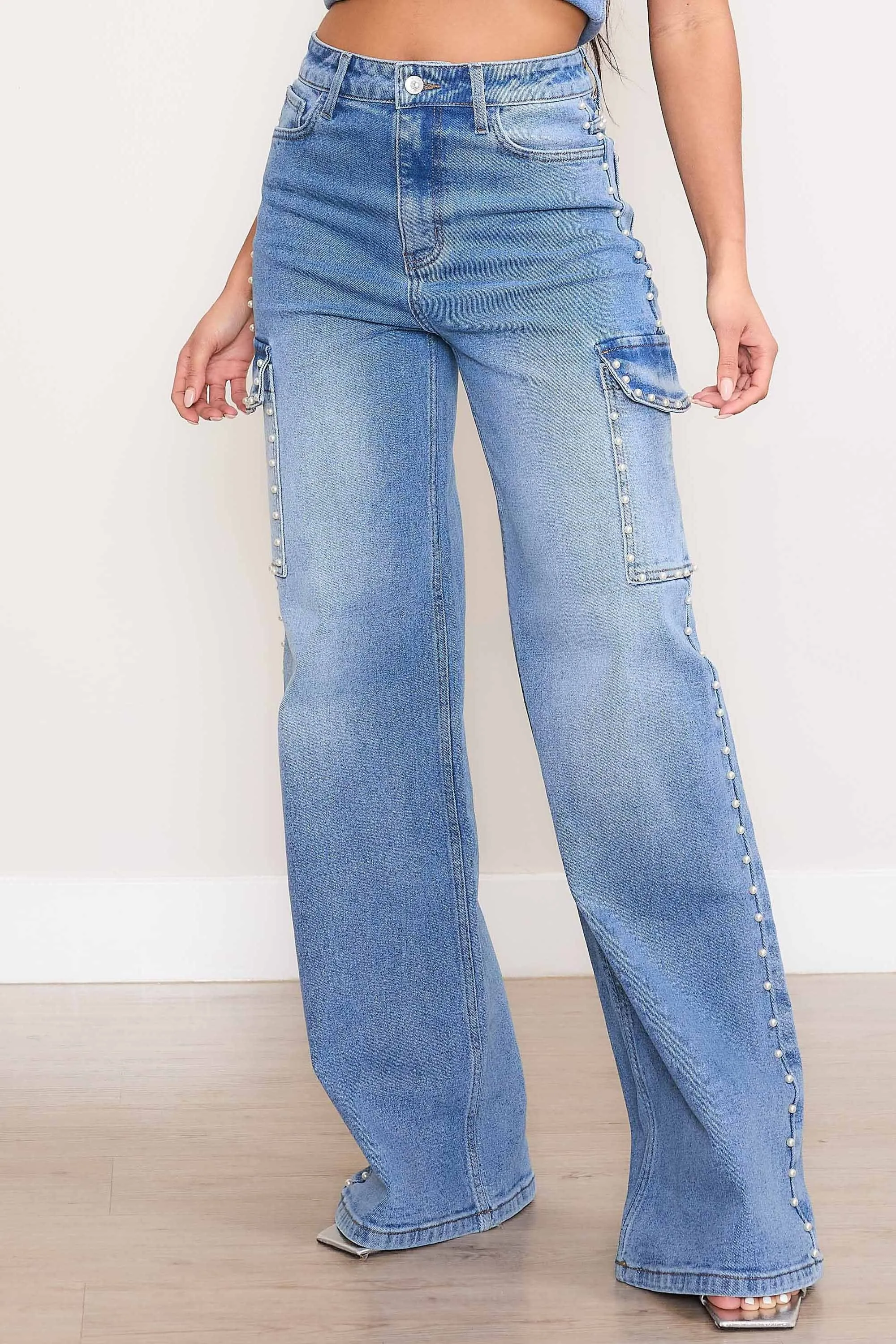Pearl High-Rise Wide Leg Cargo Jeans