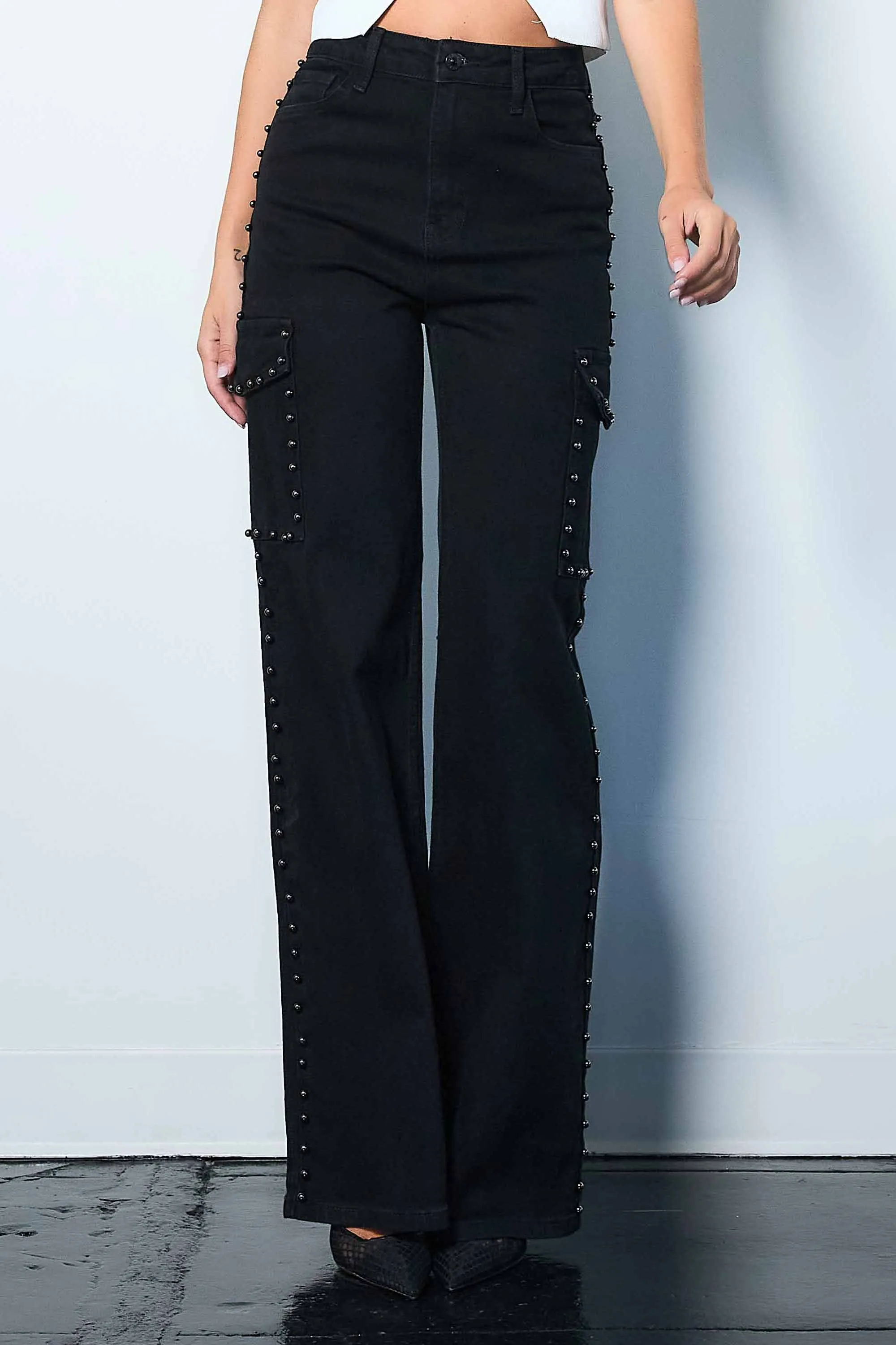 Pearl High-Rise Wide Leg Cargo Jeans