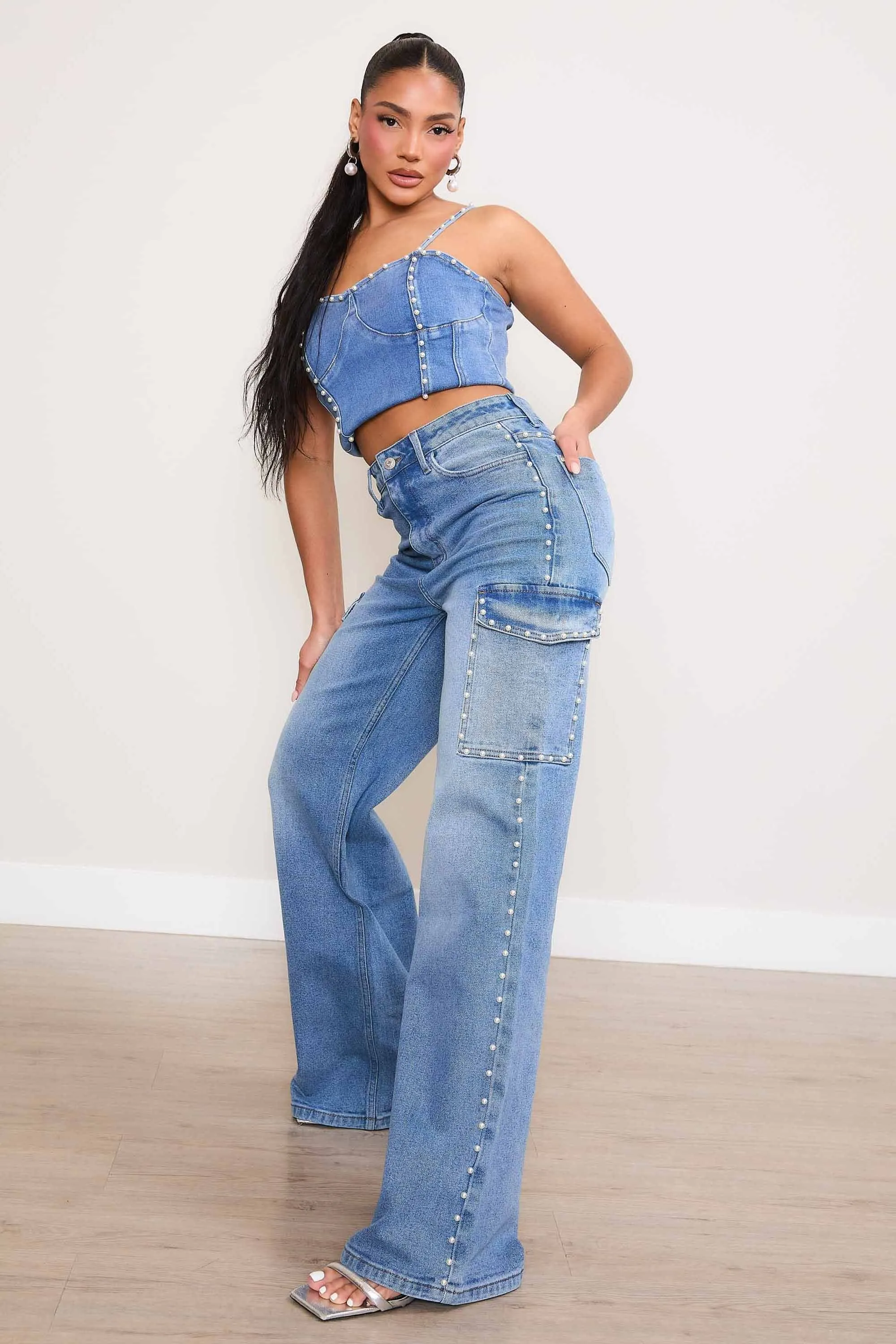 Pearl High-Rise Wide Leg Cargo Jeans