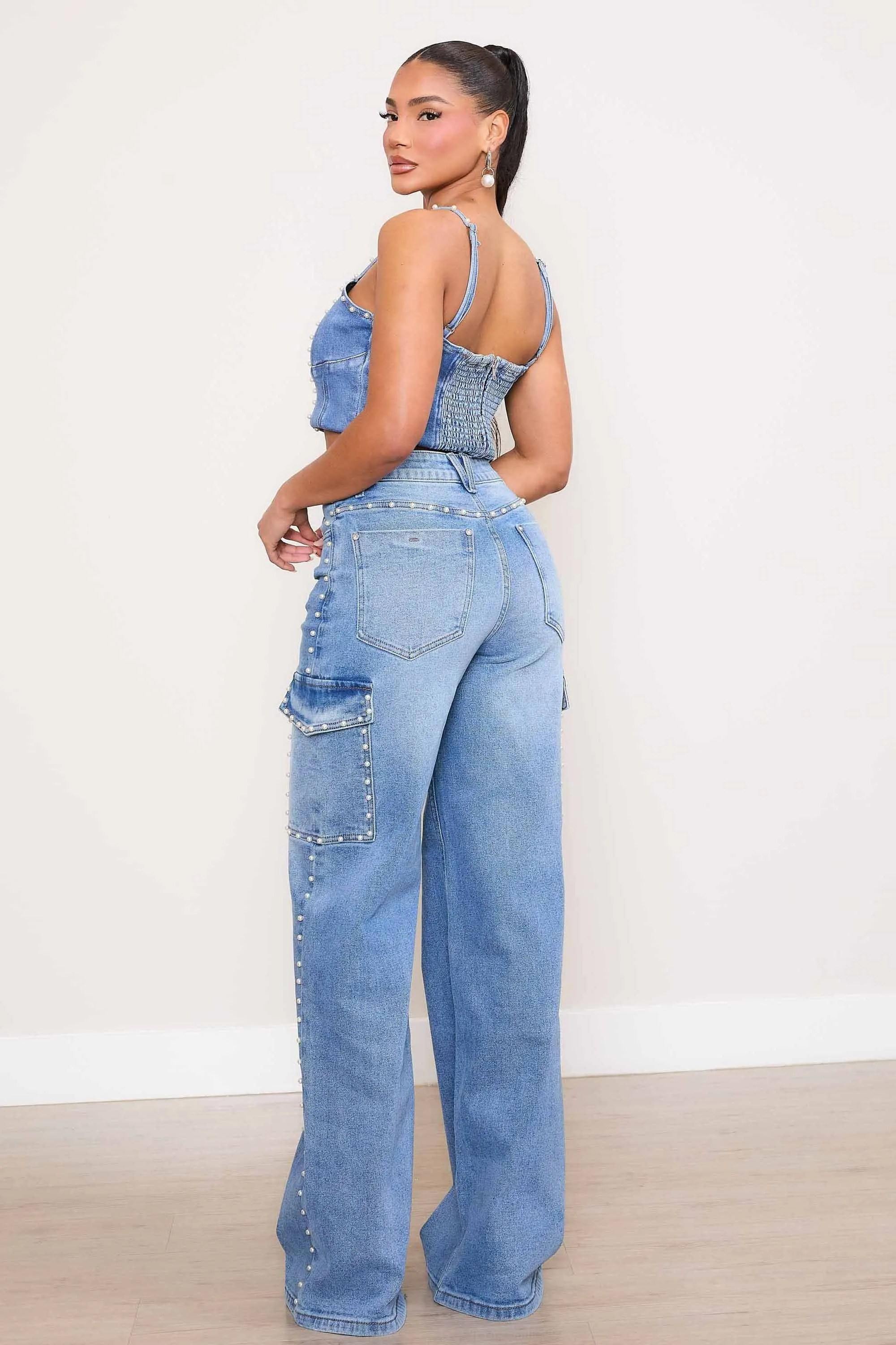 Pearl High-Rise Wide Leg Cargo Jeans