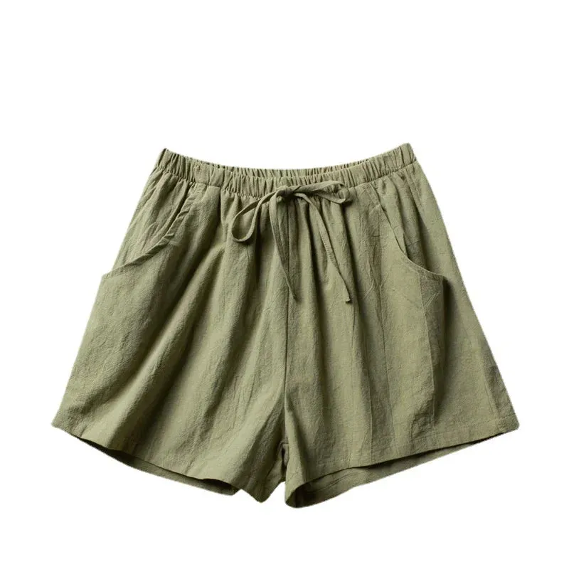 Plus Size Black Cotton Linen Shorts for Women