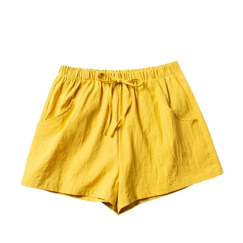 Plus Size Black Cotton Linen Shorts for Women