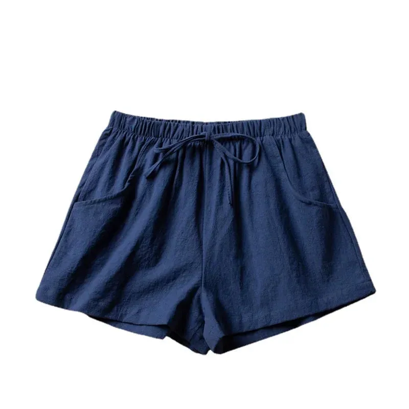 Plus Size Black Cotton Linen Shorts for Women