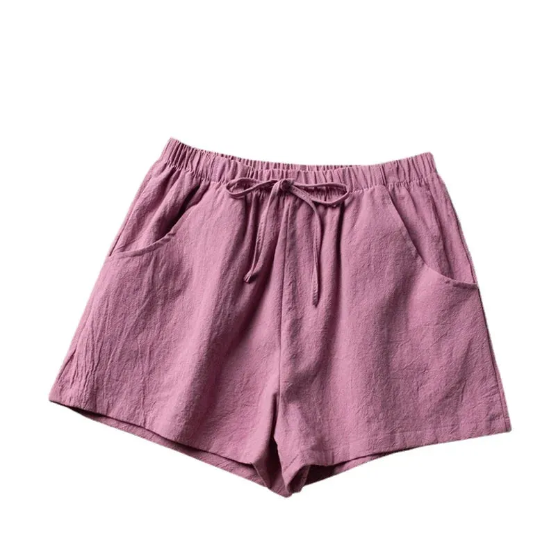 Plus Size Black Cotton Linen Shorts for Women
