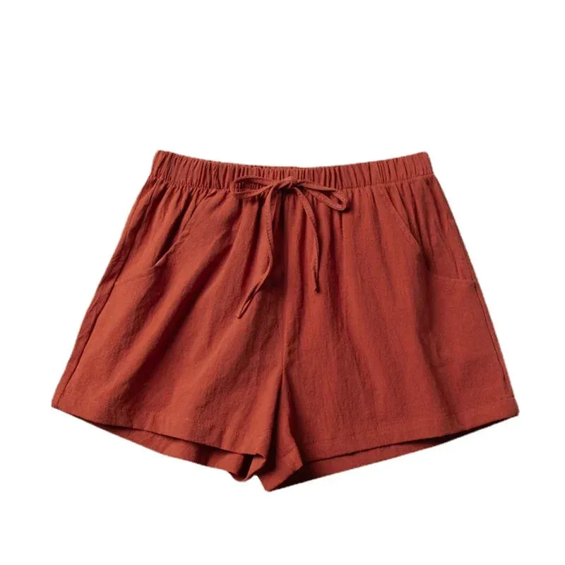 Plus Size Black Cotton Linen Shorts for Women