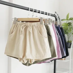 Plus Size Black Cotton Linen Shorts for Women